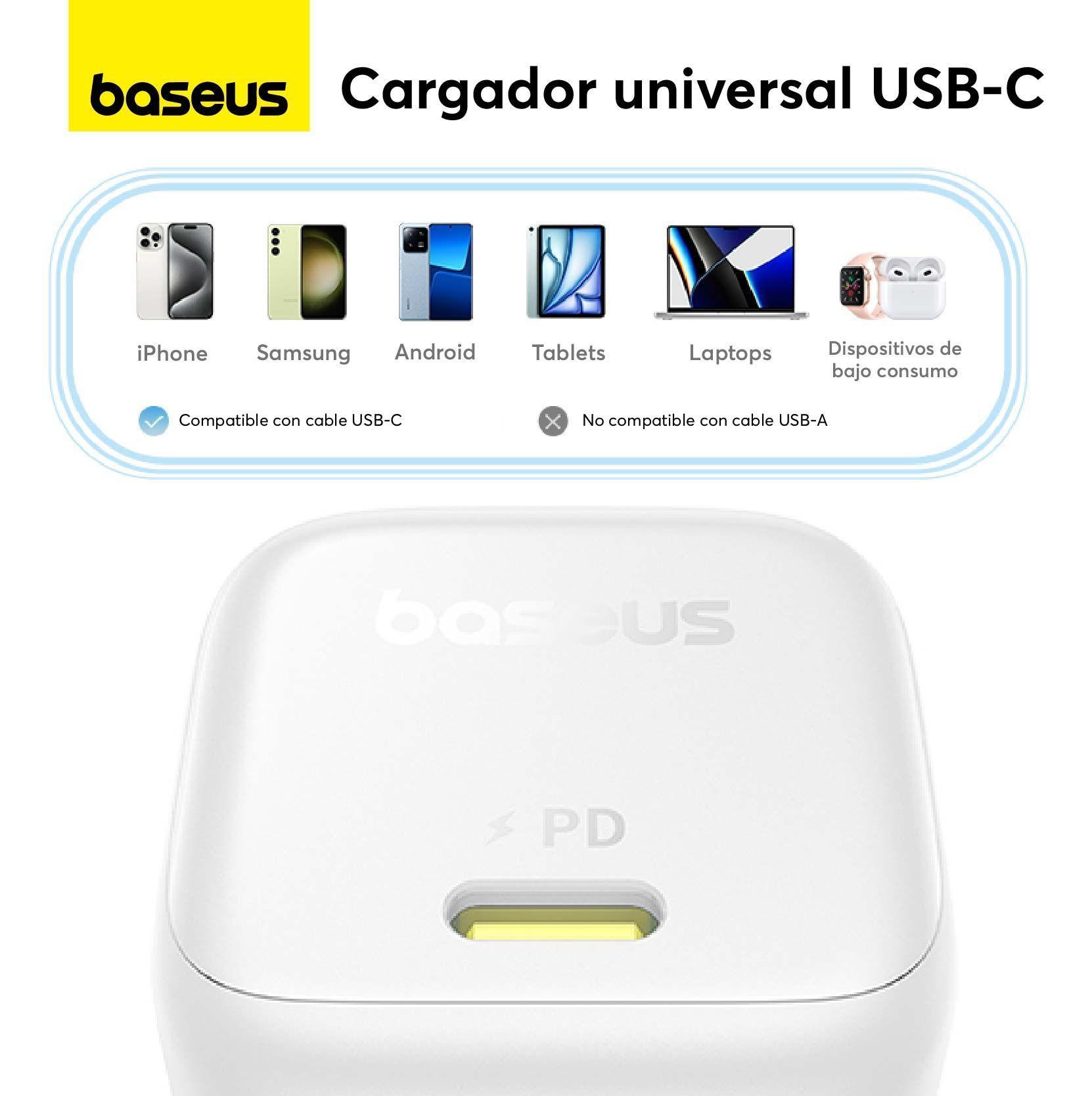 Cargador Rápido Baseus PicoGo GaN6 USB C 45W Blanco-2