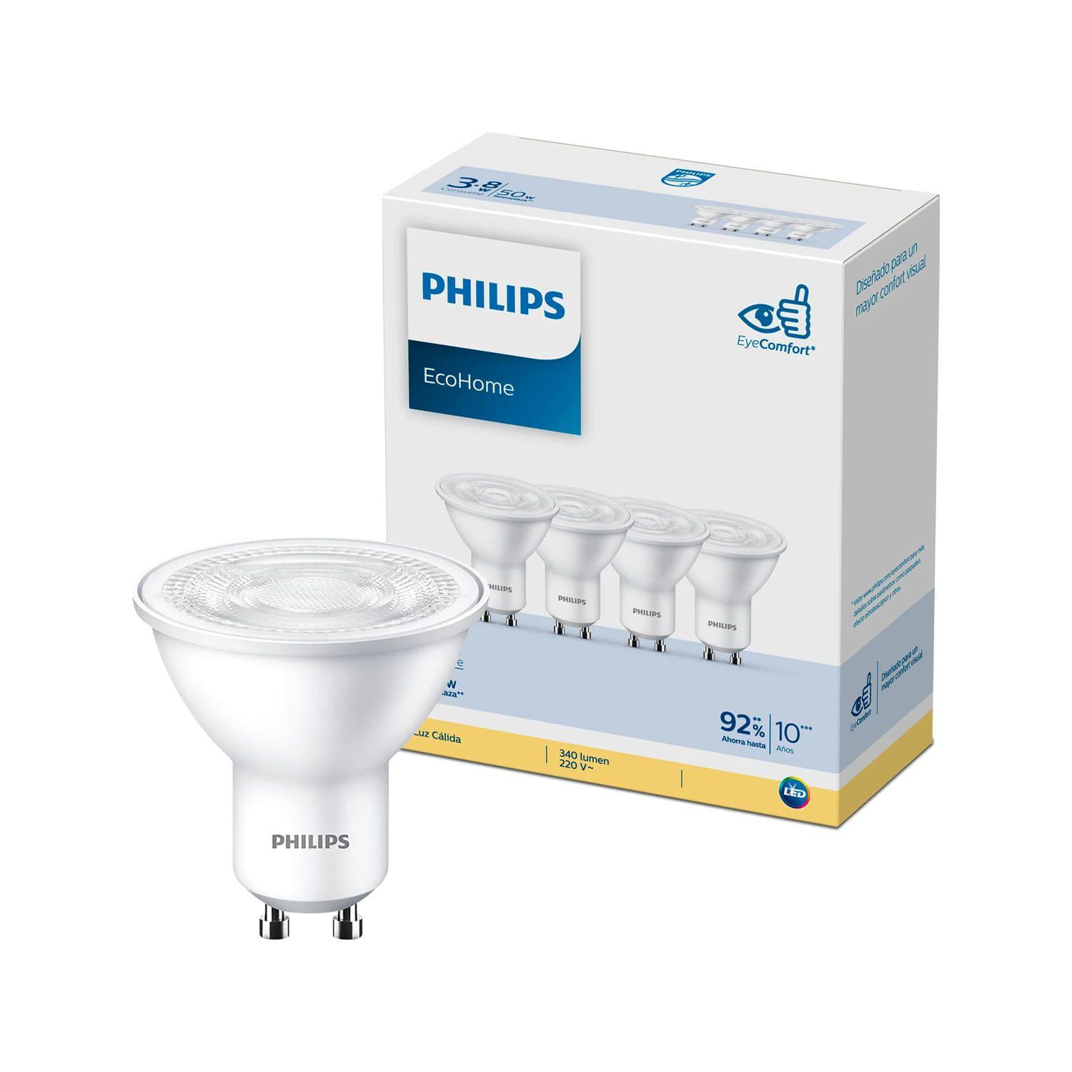 KIT DE CUATRO AMPOLLETAS GU10 PHILIPS 3.8W LC BL-0