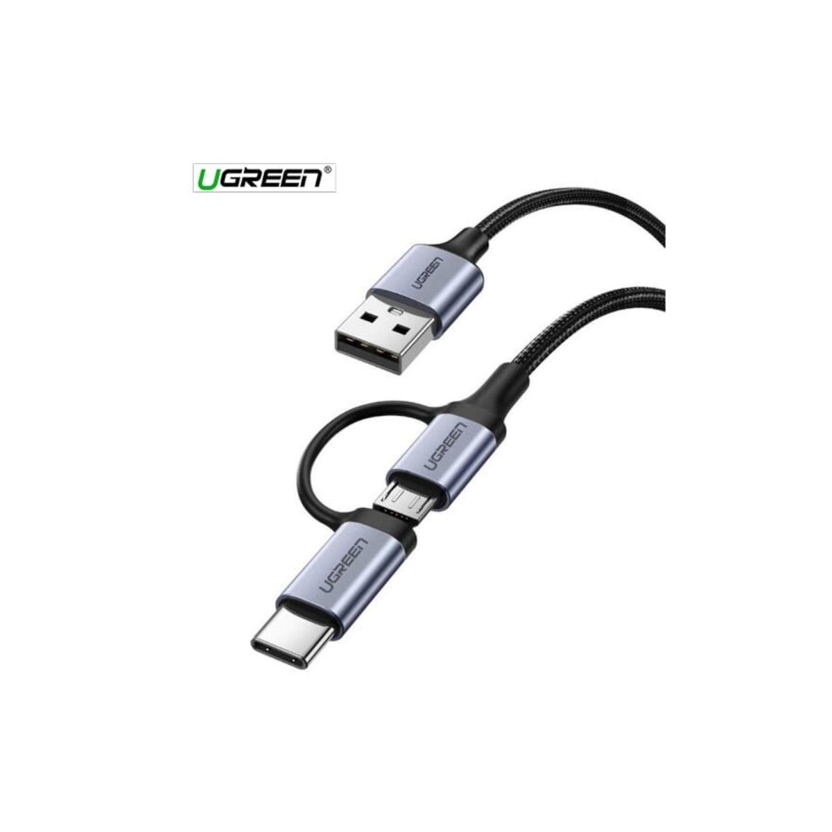 UGREEN Cable USB 2.0 A a Micro USB + USB-C trenzado 1m Negro-2