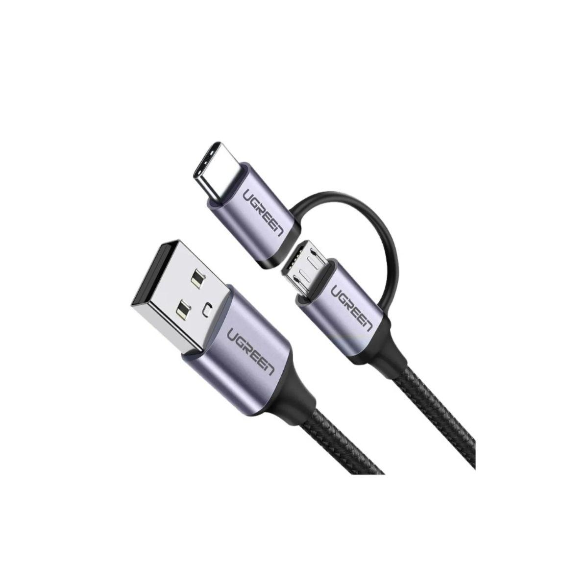UGREEN Cable USB 2.0 A a Micro USB + USB-C trenzado 1m Negro-3