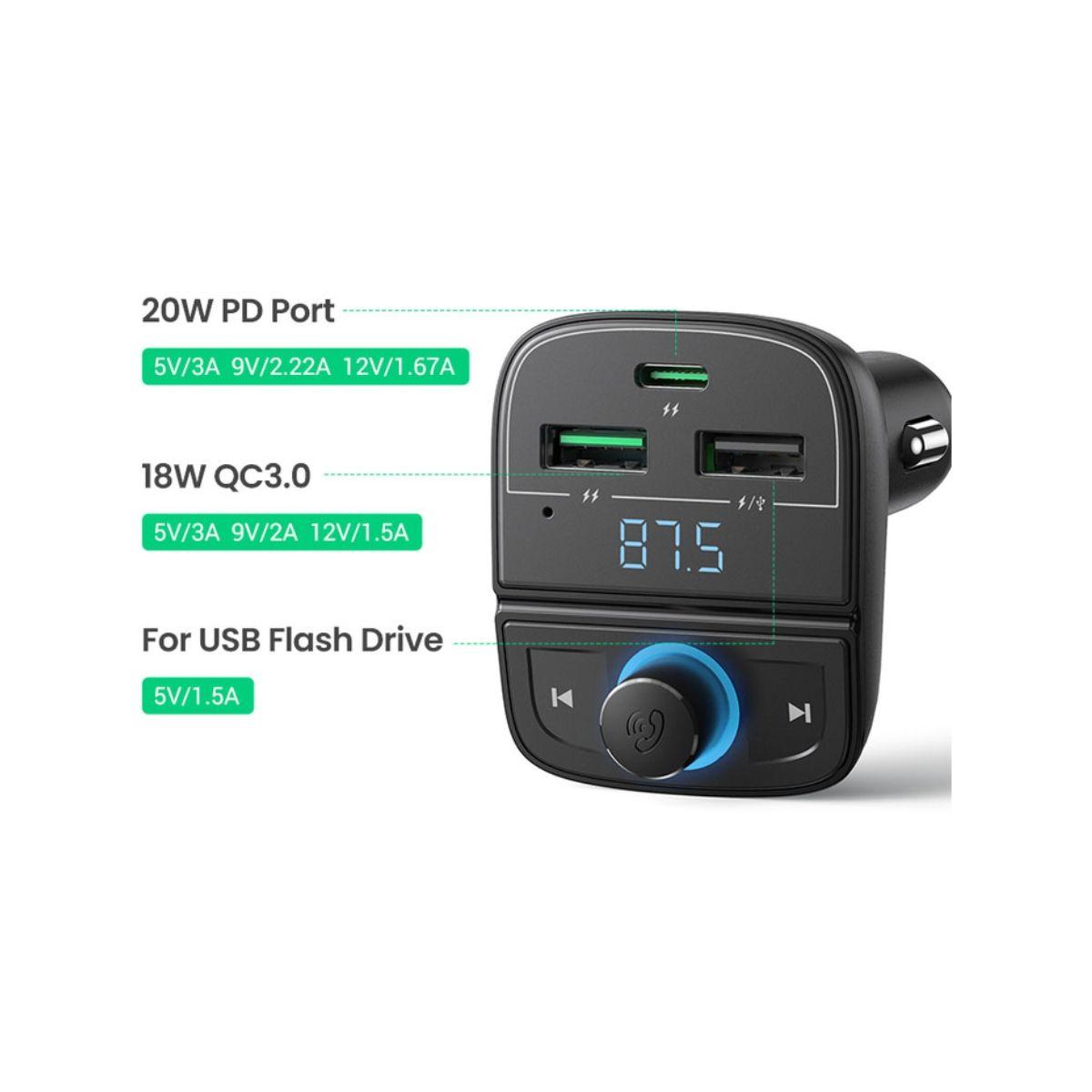 UGREEN Transmisor FM Bluetooth para Auto con USB-C de Carga Rápida-3