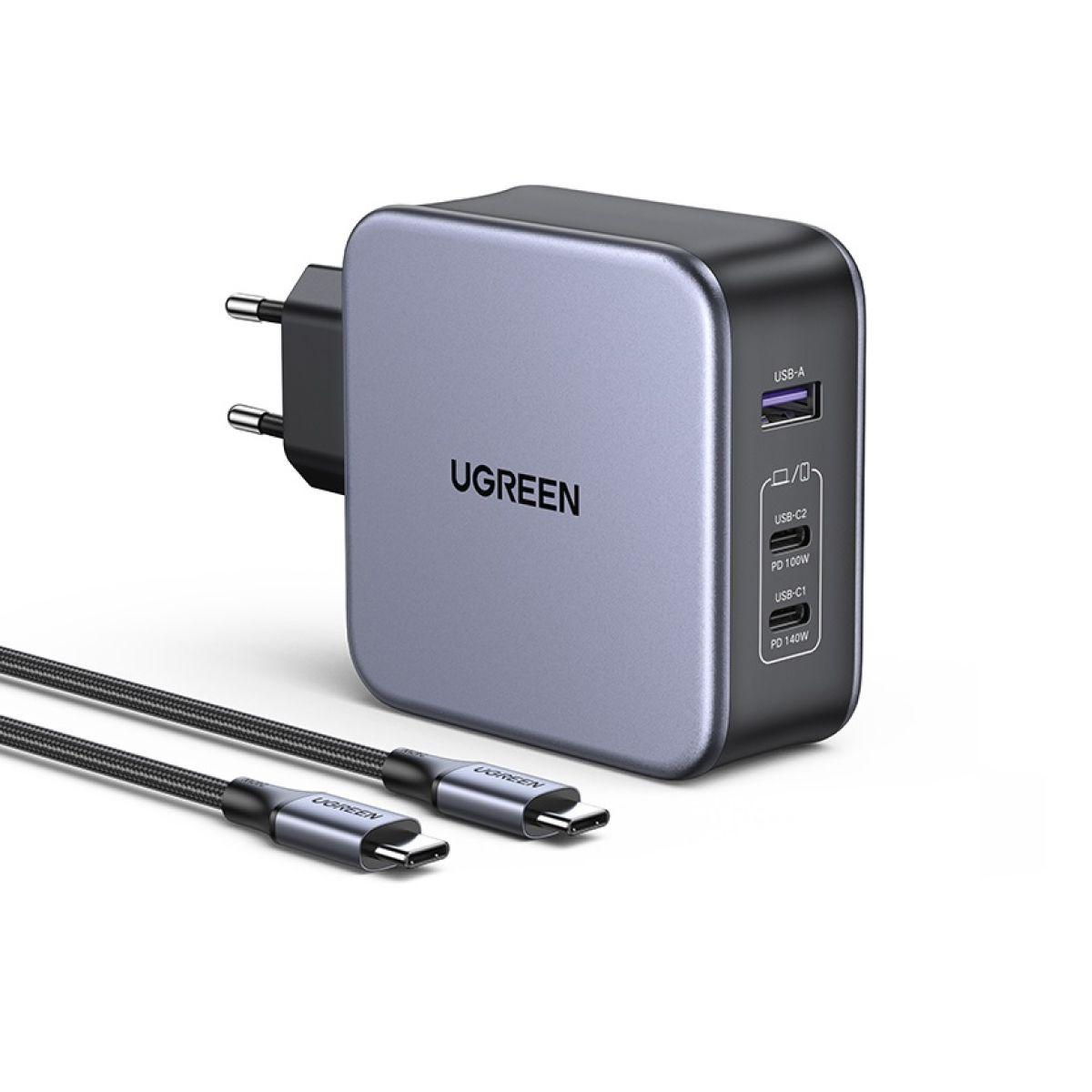 UGREEN USB-A+2*USB-C Cargador rápido 140W con USB-C 2M Negro-0