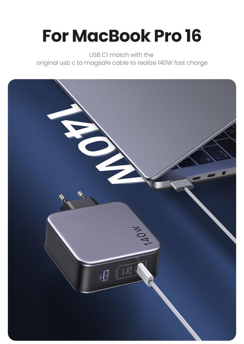 UGREEN USB-A+2*USB-C Cargador rápido 140W con USB-C 2M Negro-2
