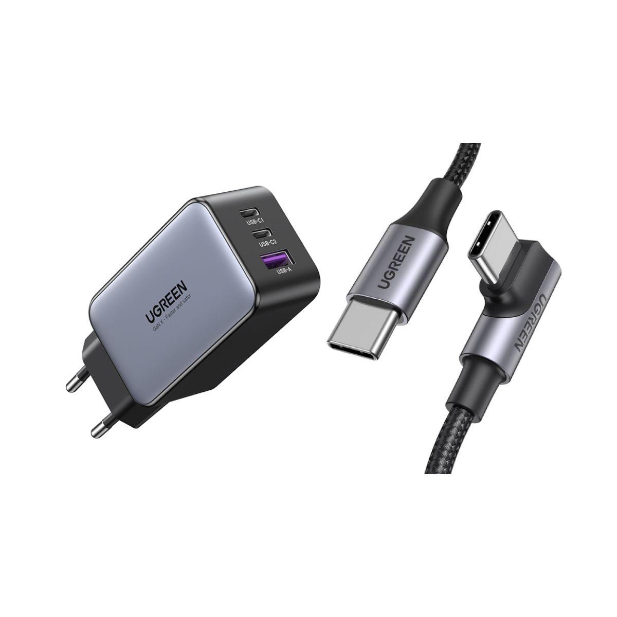 UGREEN Cargador rápido USB-A+USB-C 65W + Cable USB-C 2.0 5A-4