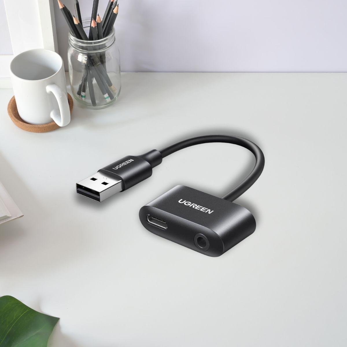 UGREEN Adaptador de audio USB A a USB-C + AUX 3,5 mm-3