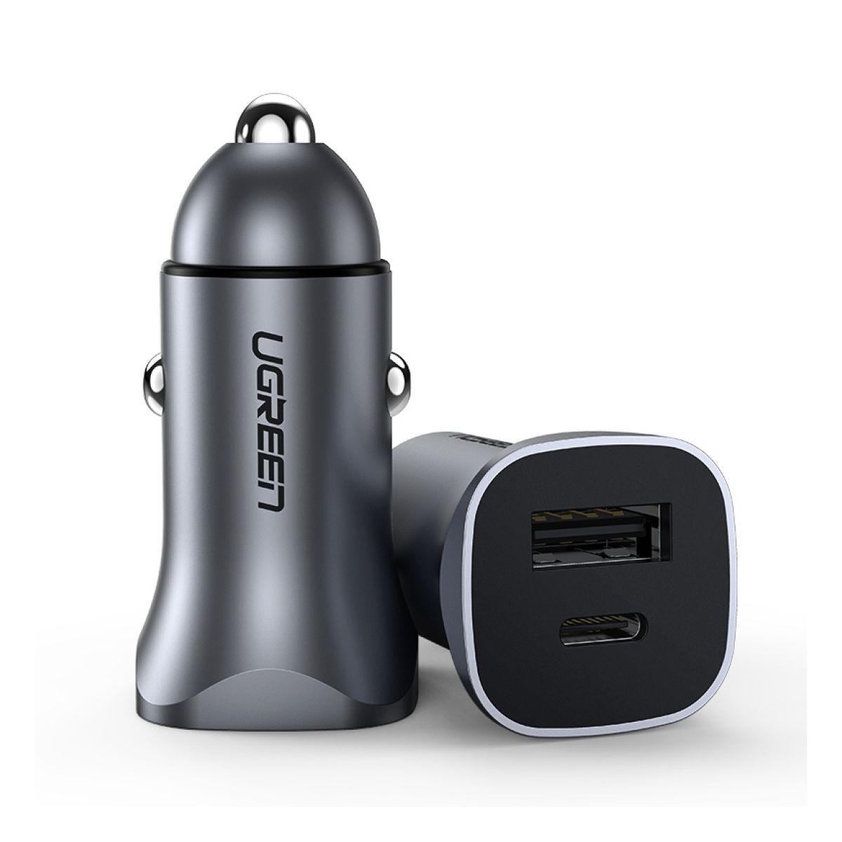 UGREEN Cargador rápido para coche USB-C PD+USB-A QC 30W Gris-0