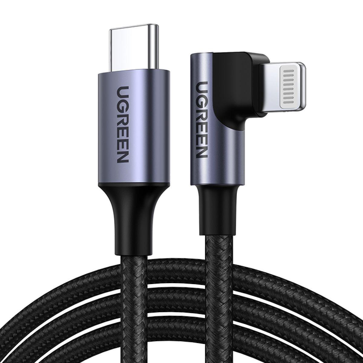 UGREEN Cable Lightning en ángulo a Tipo-C 2.0 trenzado 1m-0