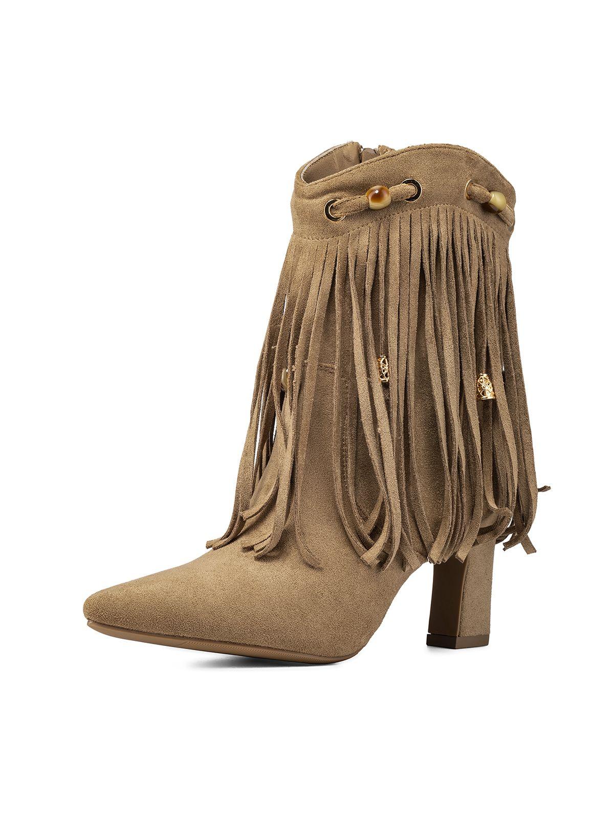 Bota Taco Mujer Casual Estilo Vaquero Flecos Weide DH90-0