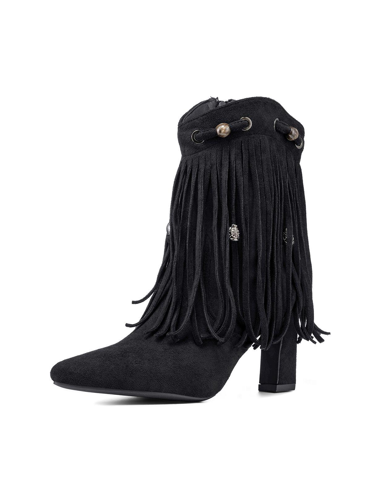 Bota Taco Mujer Casual Estilo Vaquero Flecos Weide DH90-0