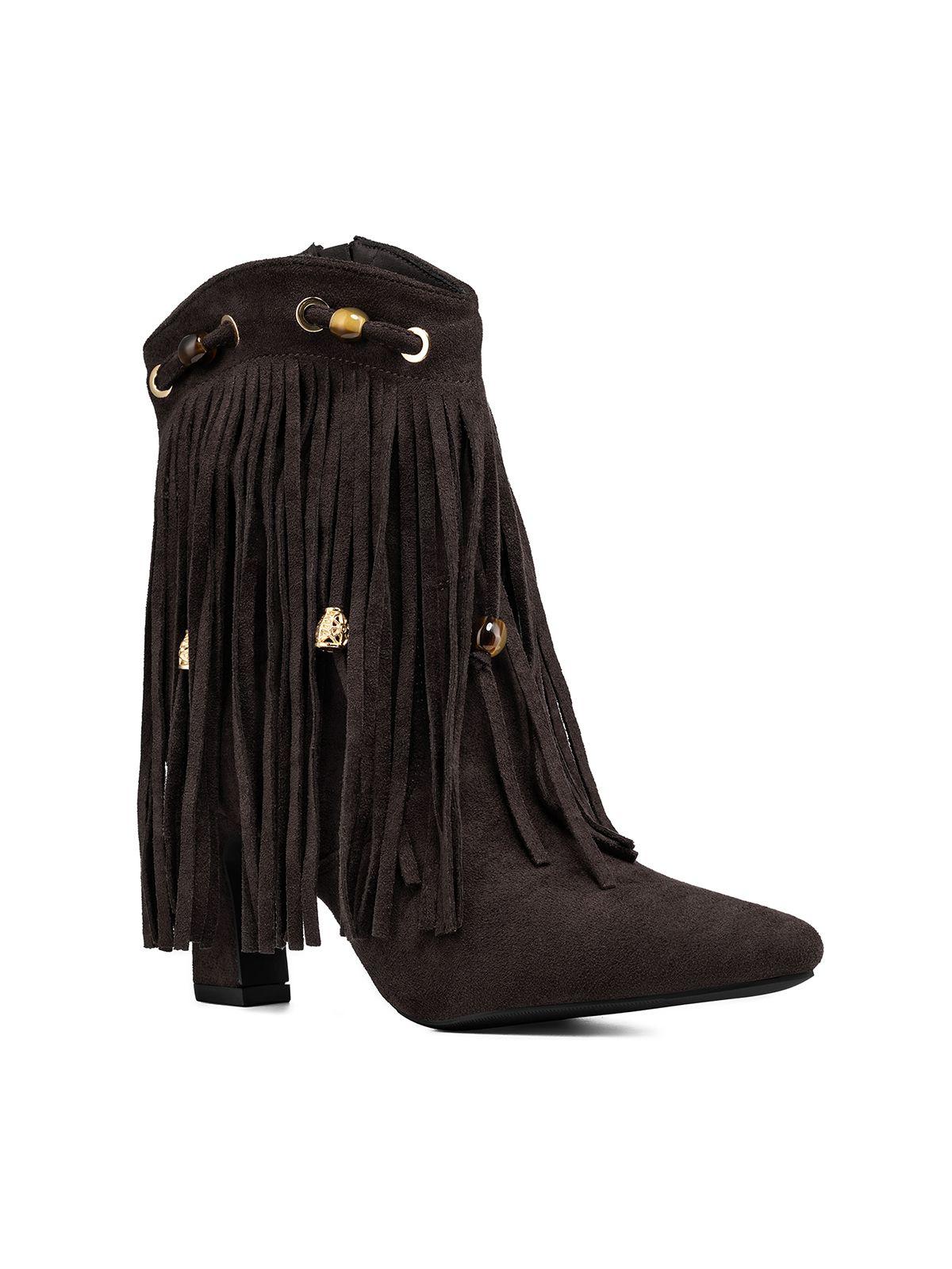 Bota Taco Mujer Casual Estilo Vaquero Flecos Weide DH90-5