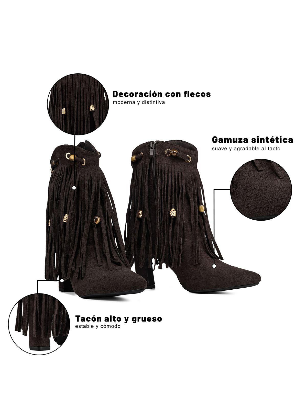 Bota Taco Mujer Casual Estilo Vaquero Flecos Weide DH90-7