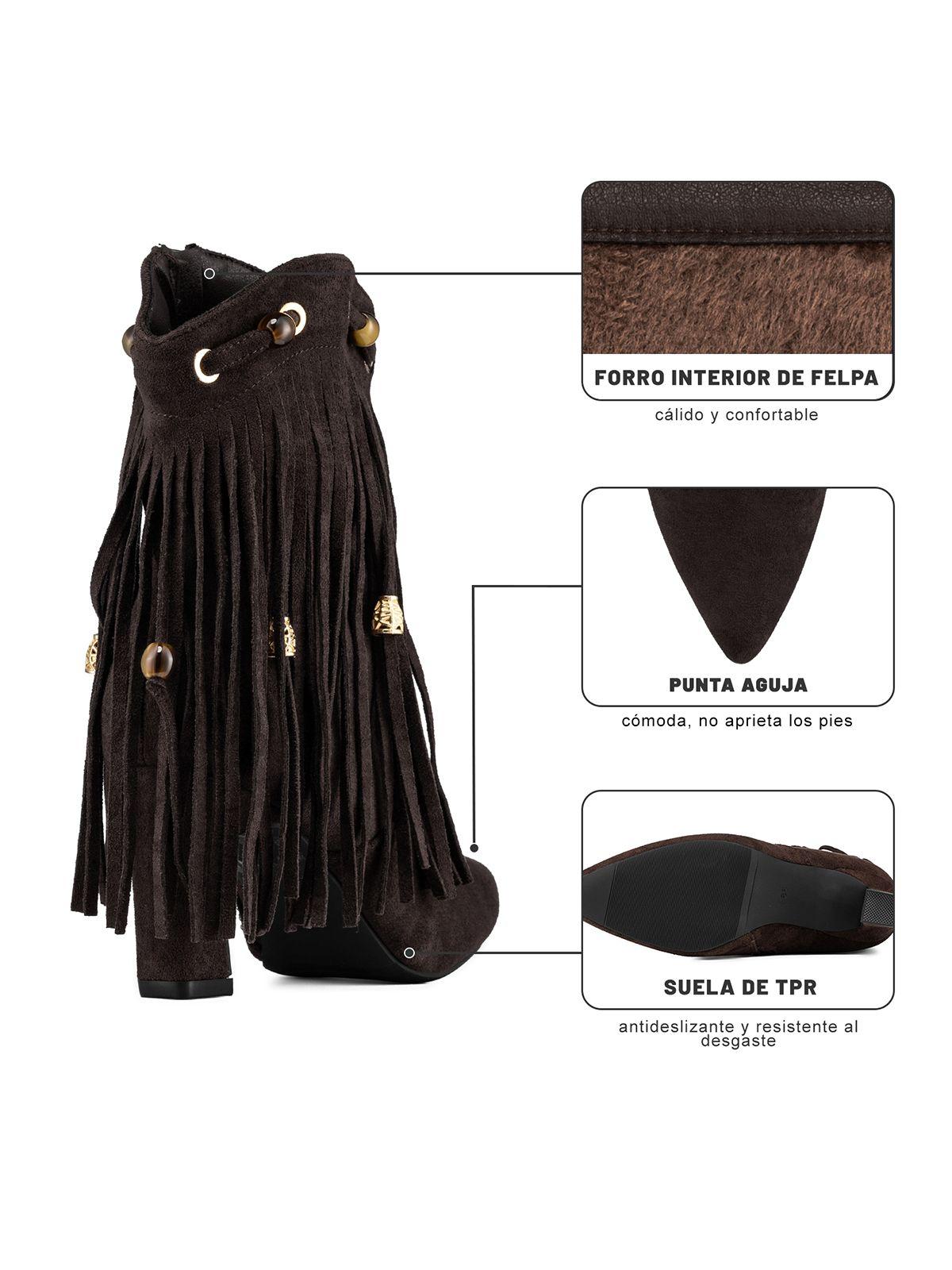 Bota Taco Mujer Casual Estilo Vaquero Flecos Weide DH90-8