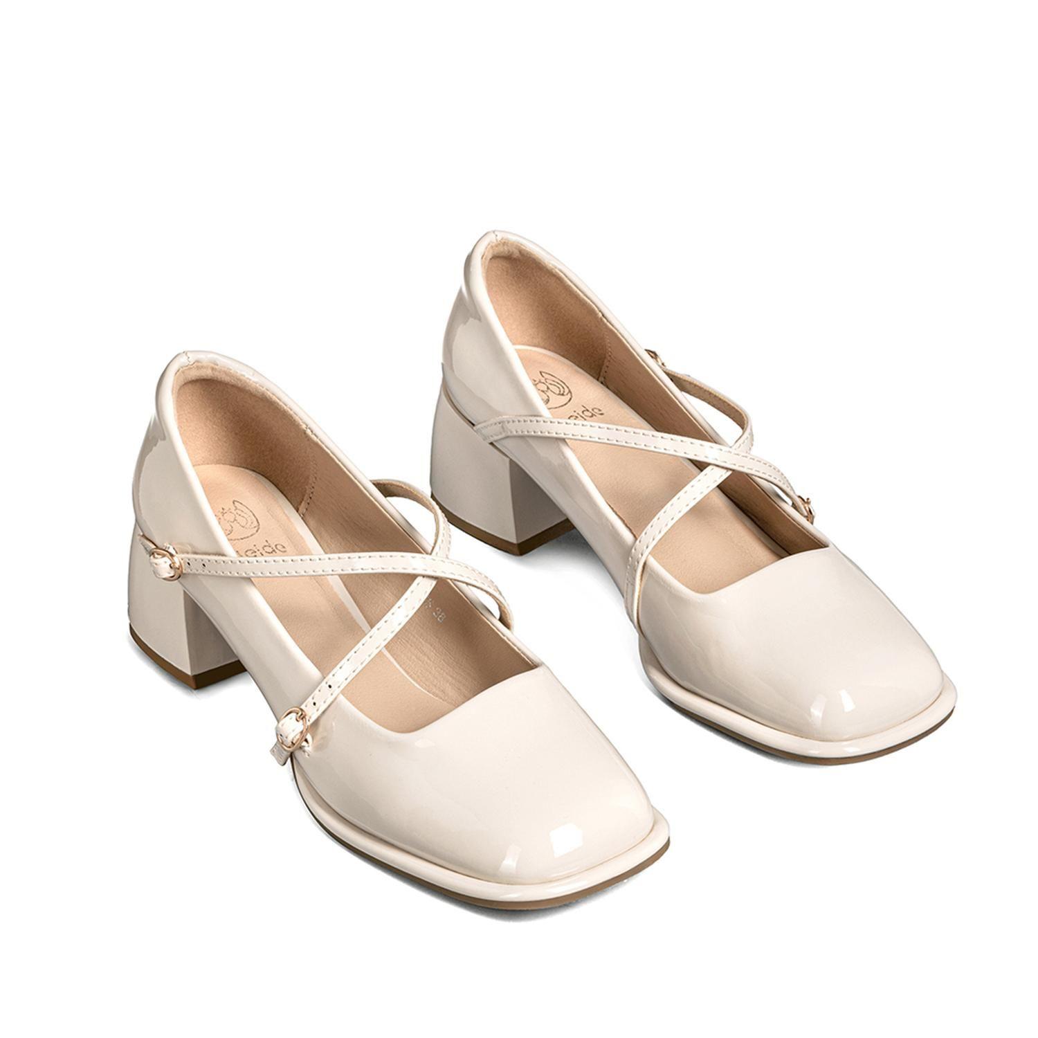 Zapato Mary Jane Beige Charol Elegante Mujer Weide YL65-5