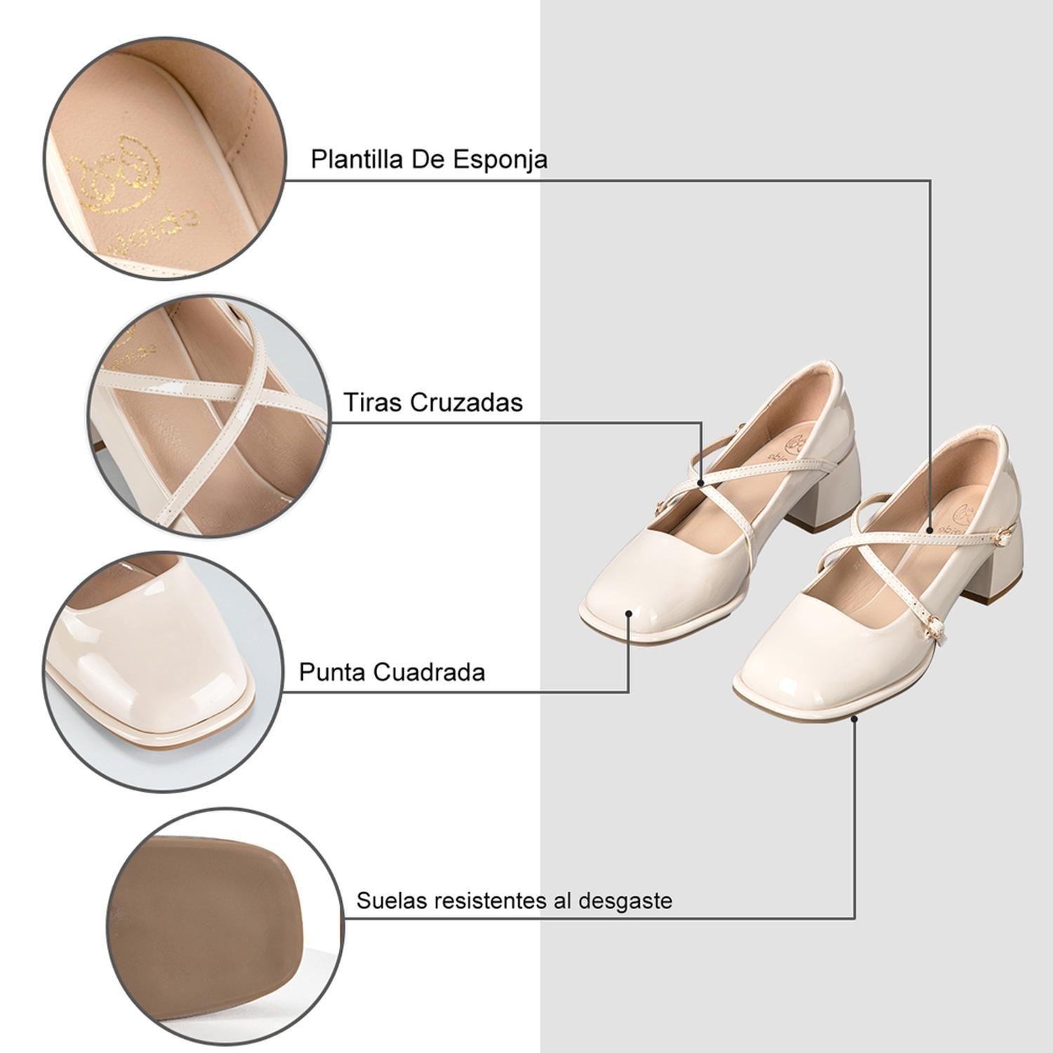 Zapato Mary Jane Beige Charol Elegante Mujer Weide YL65-7