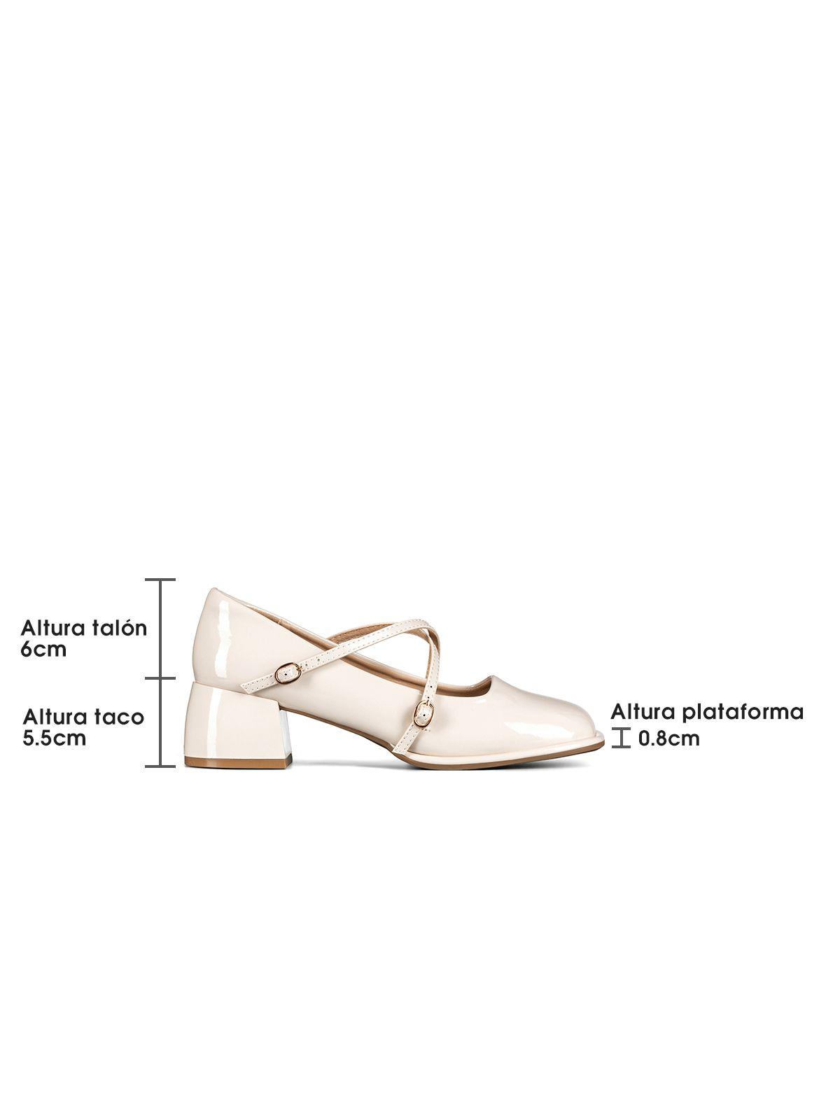 Zapato Mary Jane Beige Charol Elegante Mujer Weide YL65-7