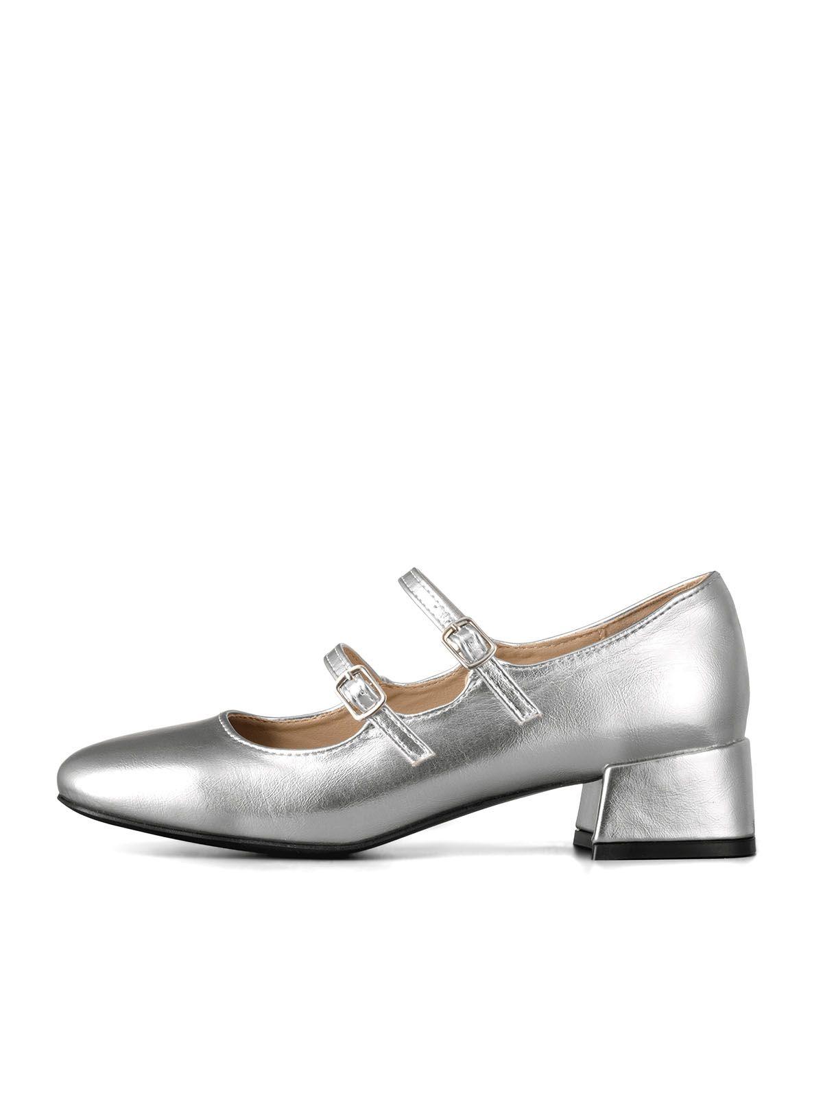 Zapatos Mary Jane Charol  Plateado Taco Mujer Weide YL66-1
