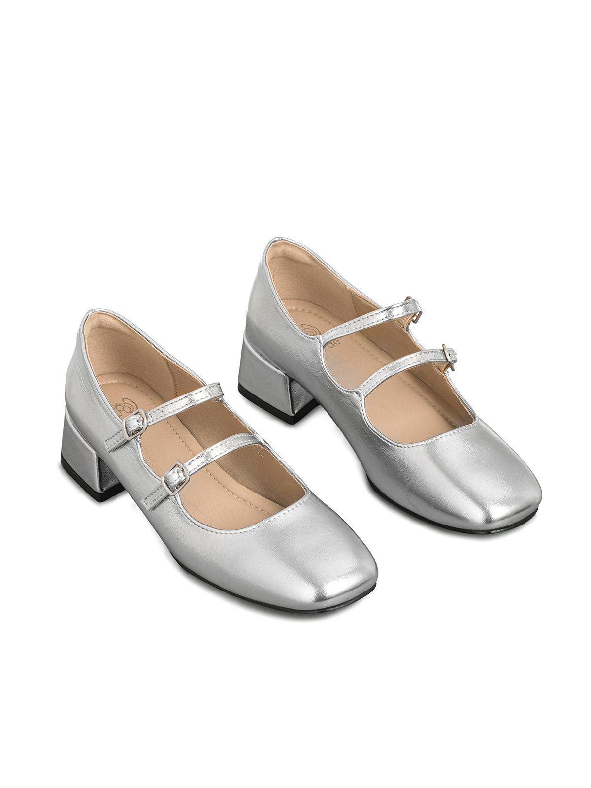 Zapatos Mary Jane Charol  Plateado Taco Mujer Weide YL66-2