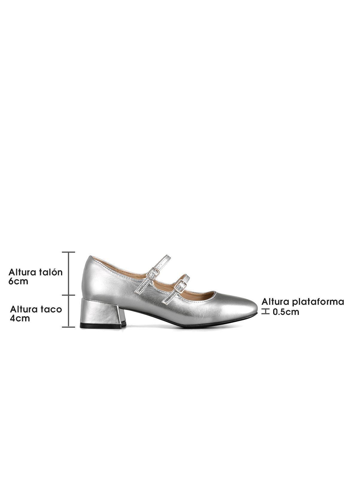 Zapatos Mary Jane Charol  Plateado Taco Mujer Weide YL66-4