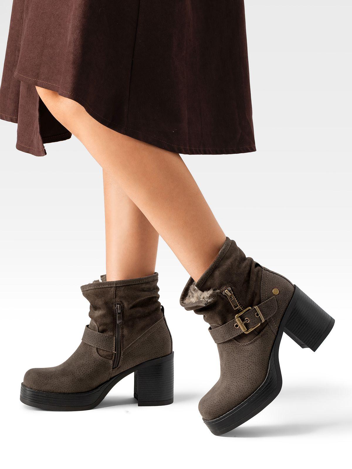 Botin Casual Mujer Taco Grueso Con Felpa Comodo Weide CZY608-1