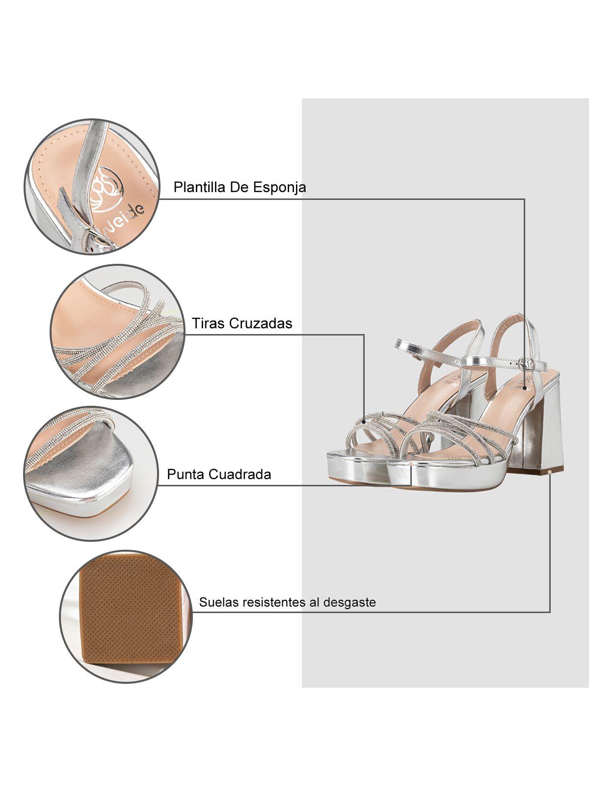Sandalia Eco Cuero Taco Plateado Fiesta Mujer Weide YOU205-6