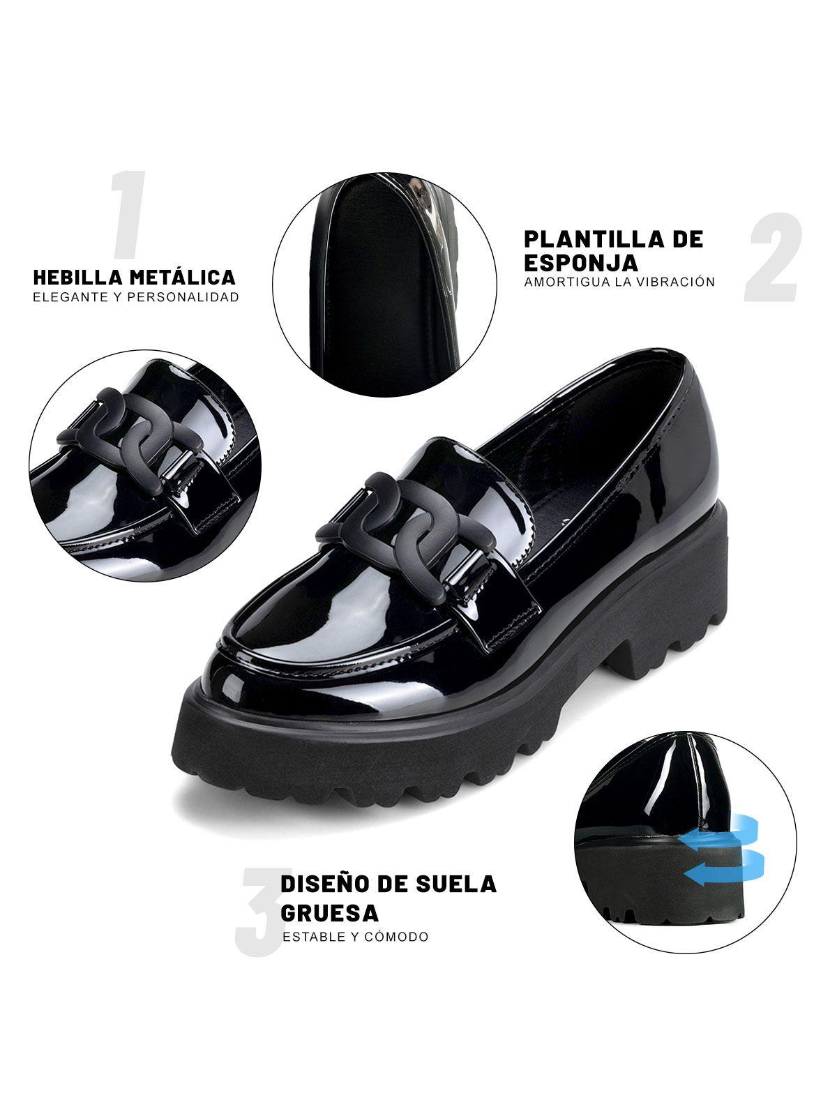 Mocasín Charol Plataforma Negro Casual Mujer Weide QIU288-7