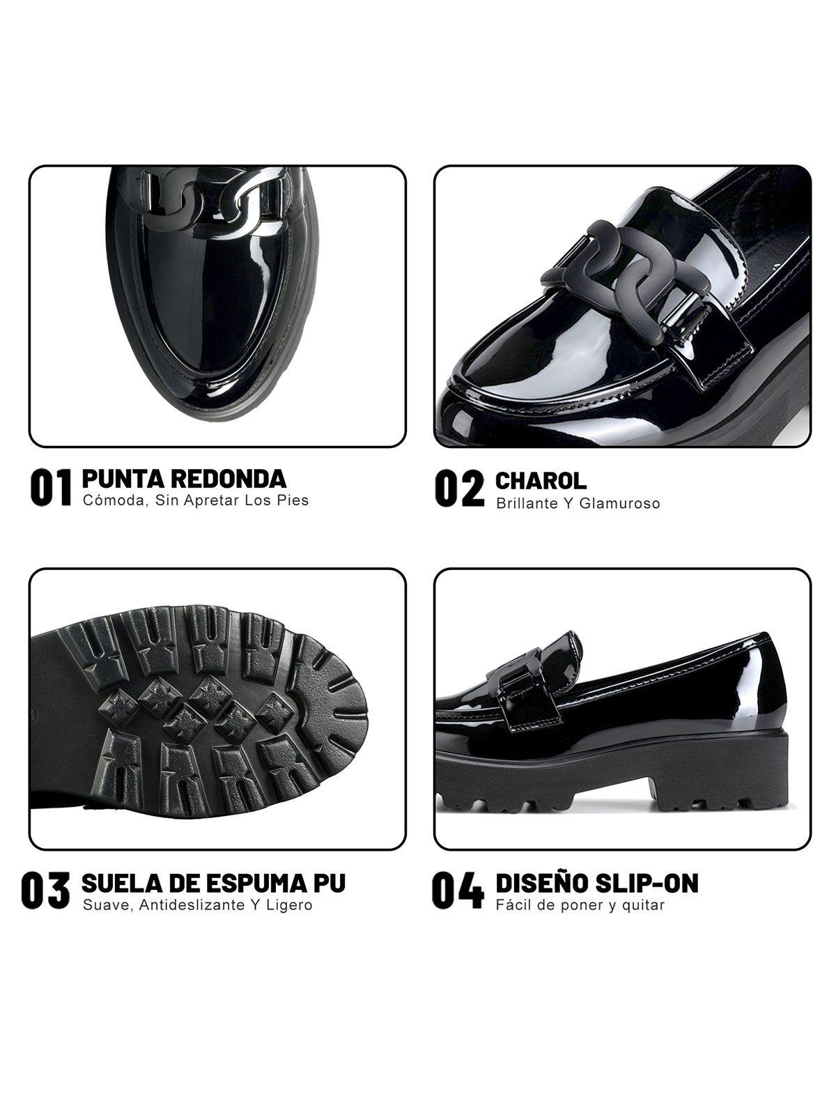 Mocasín Charol Plataforma Negro Casual Mujer Weide QIU288-8