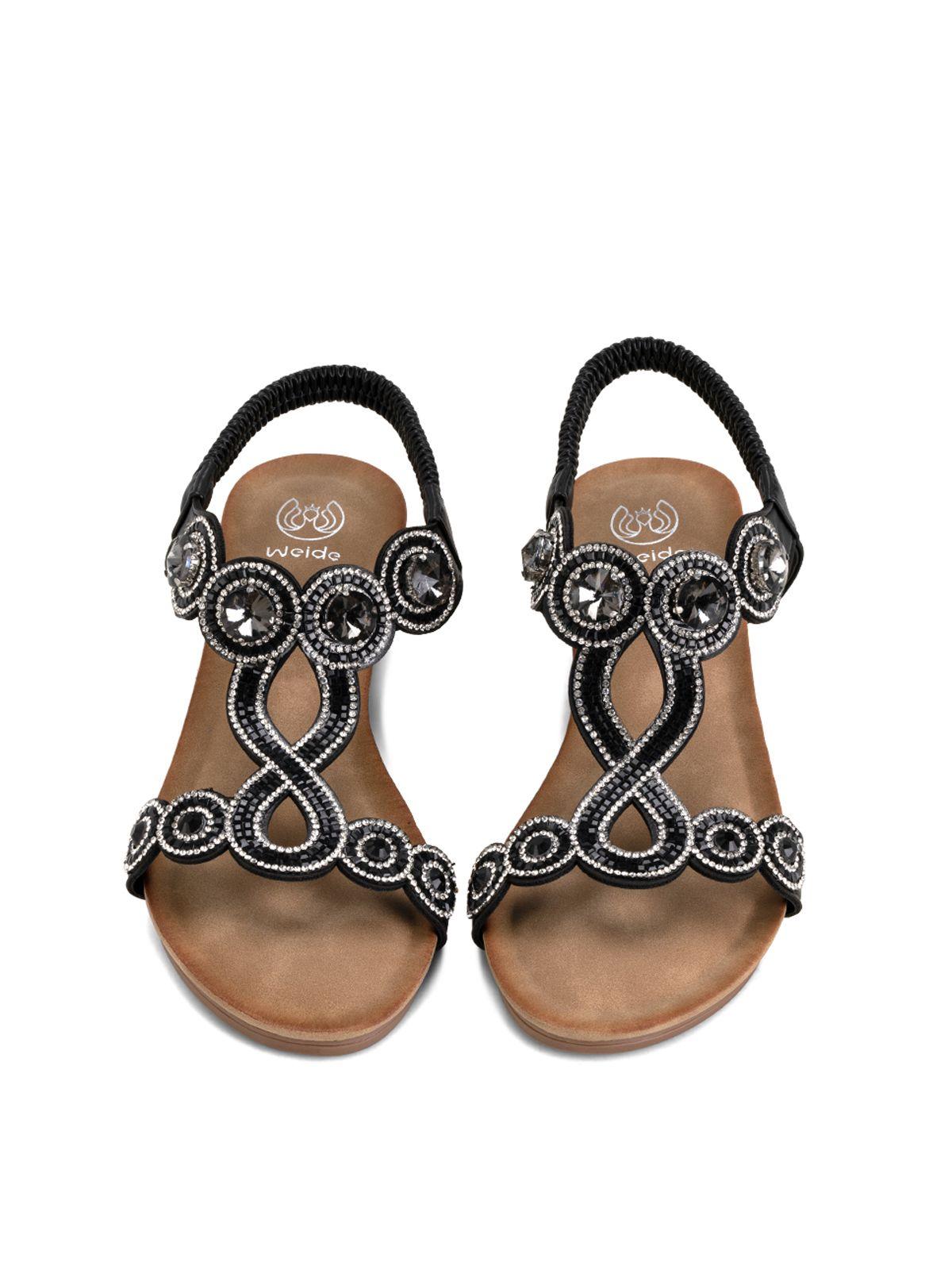 Sandalia Plana Negro Casual JS52 Weide-2