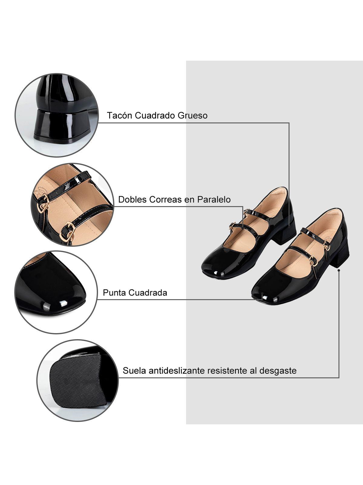 Zapatos Mary Jane Charol  Negro Taco Mujer Weide YL66-5