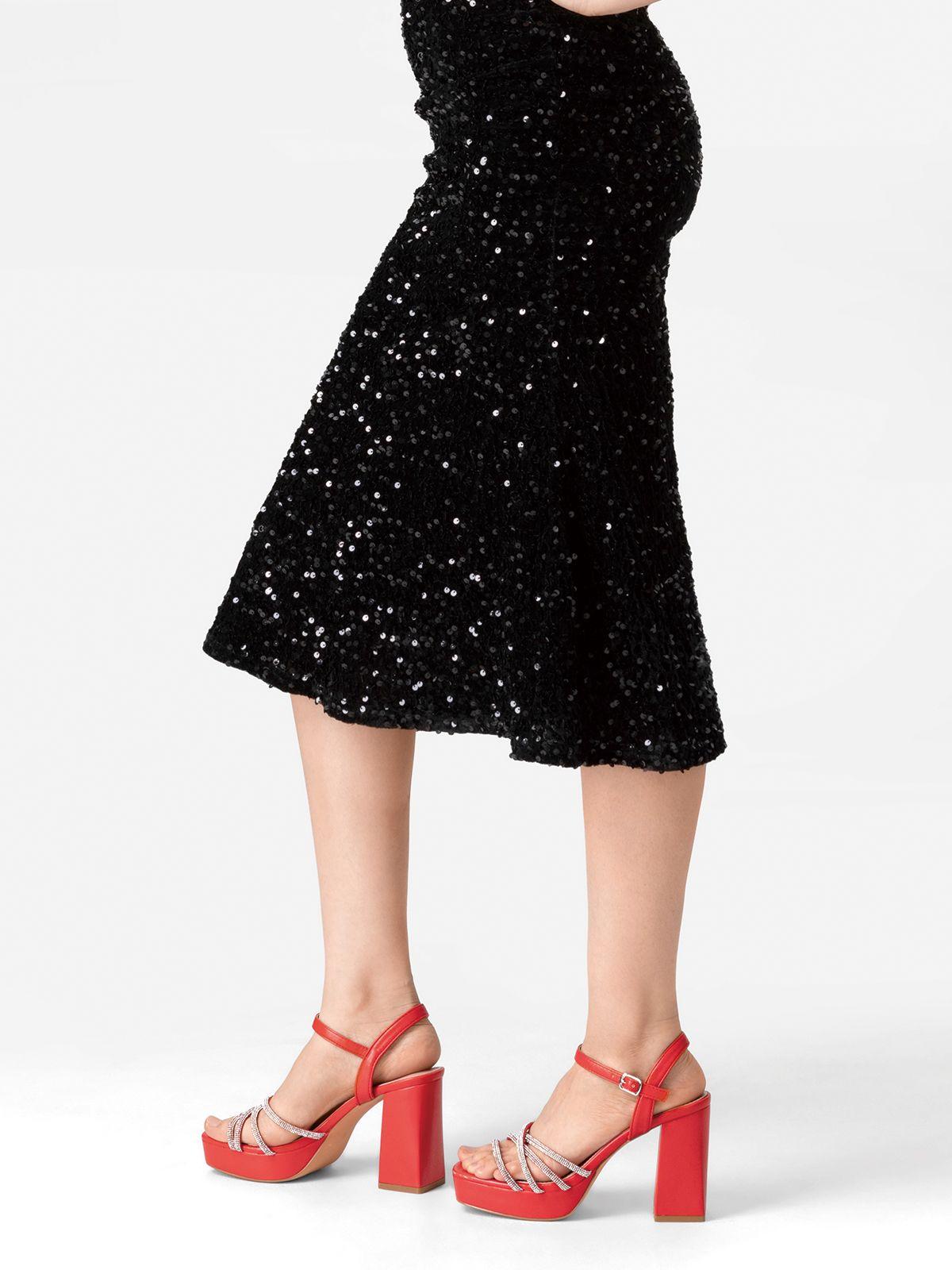 Sandalia Eco Cuero Taco Rojo Fiesta Mujer Weide YOU205-2