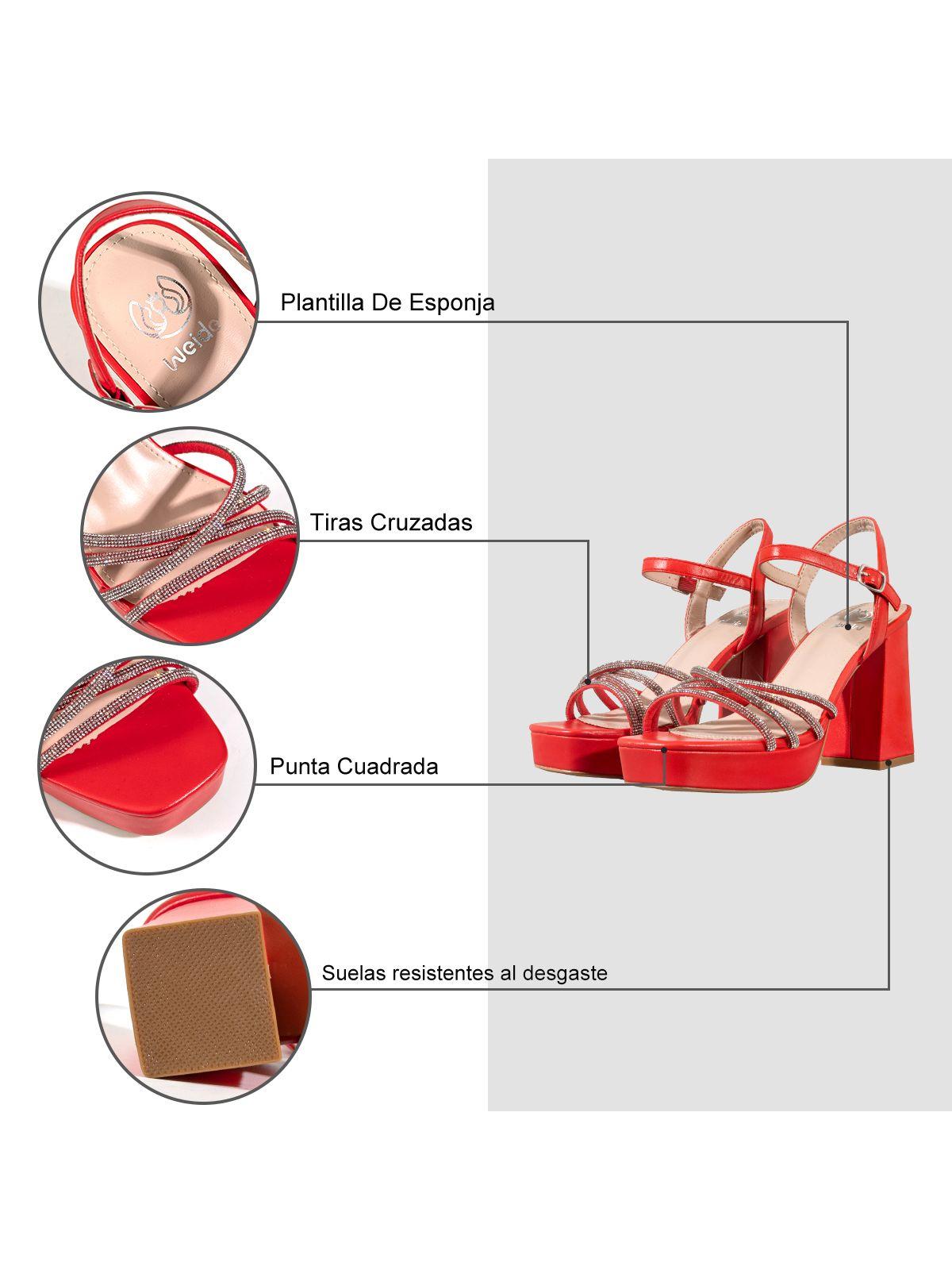 Sandalia Eco Cuero Taco Rojo Fiesta Mujer Weide YOU205-5