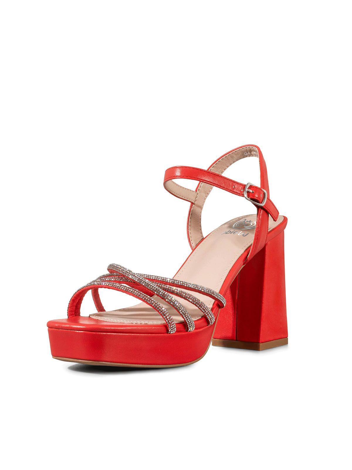 Sandalia Eco Cuero Taco Rojo Fiesta Mujer Weide YOU205-6