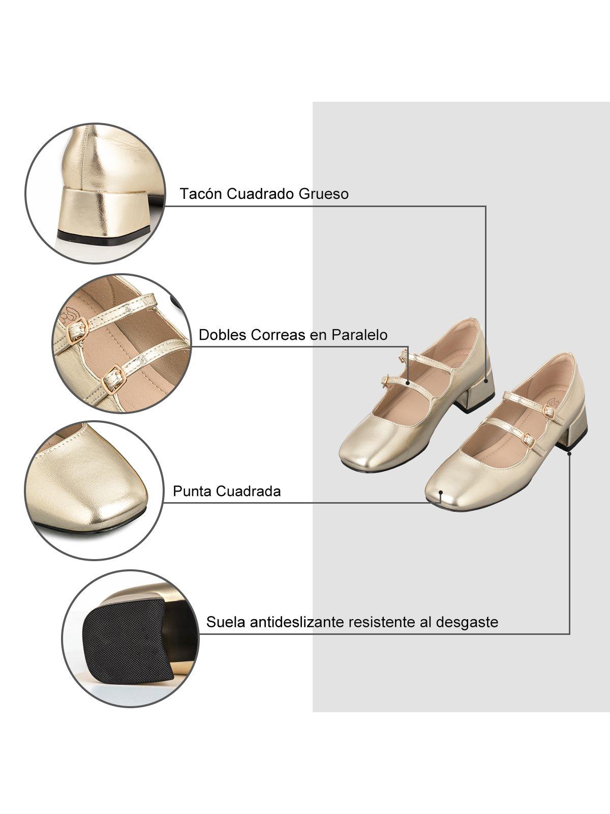 Zapatos Mary Jane Charol  Dorado Taco Mujer Weide YL66-5