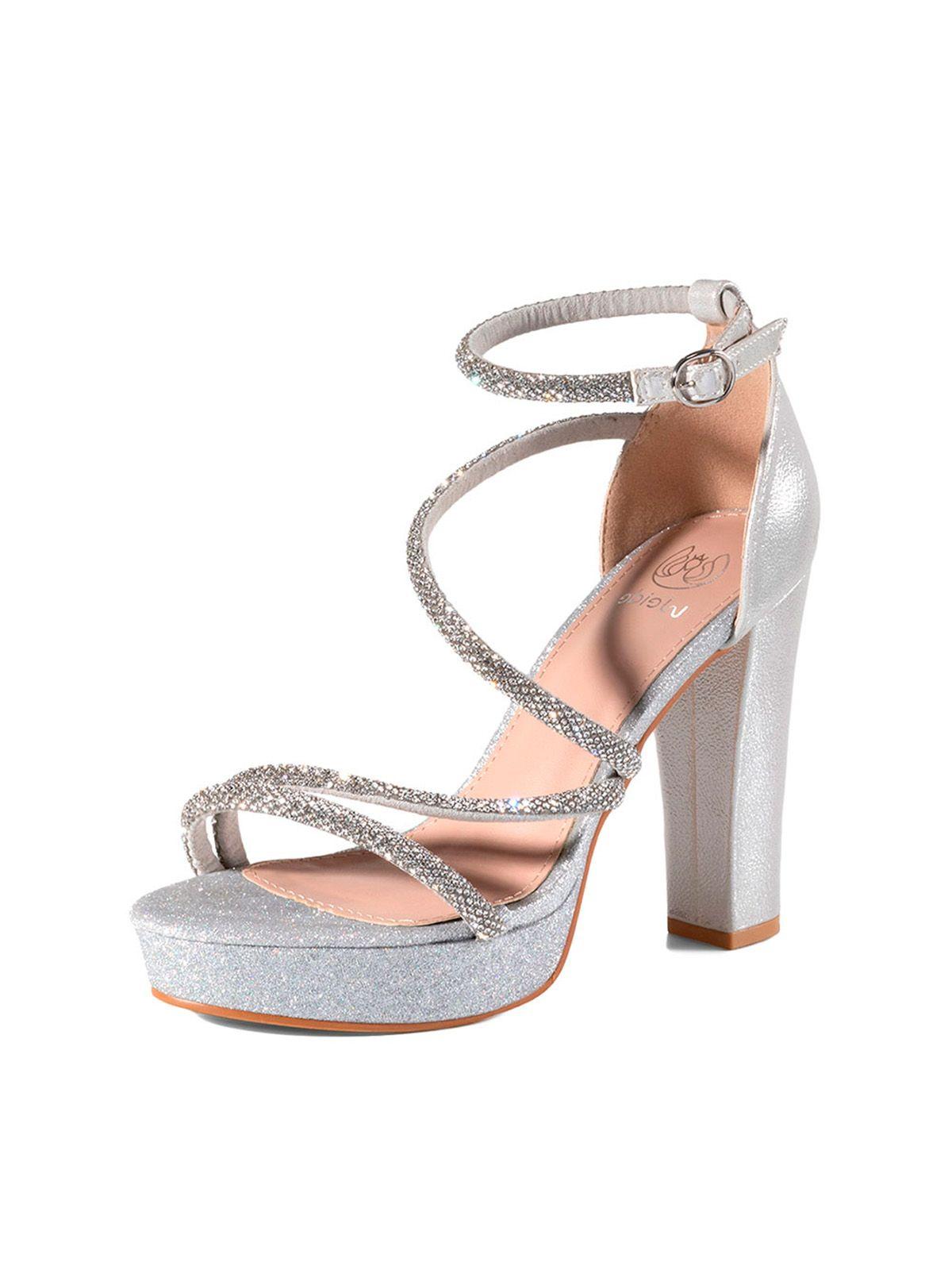 Sandalia Taco Alto Plateado Fiesta QIU332 Weide-0