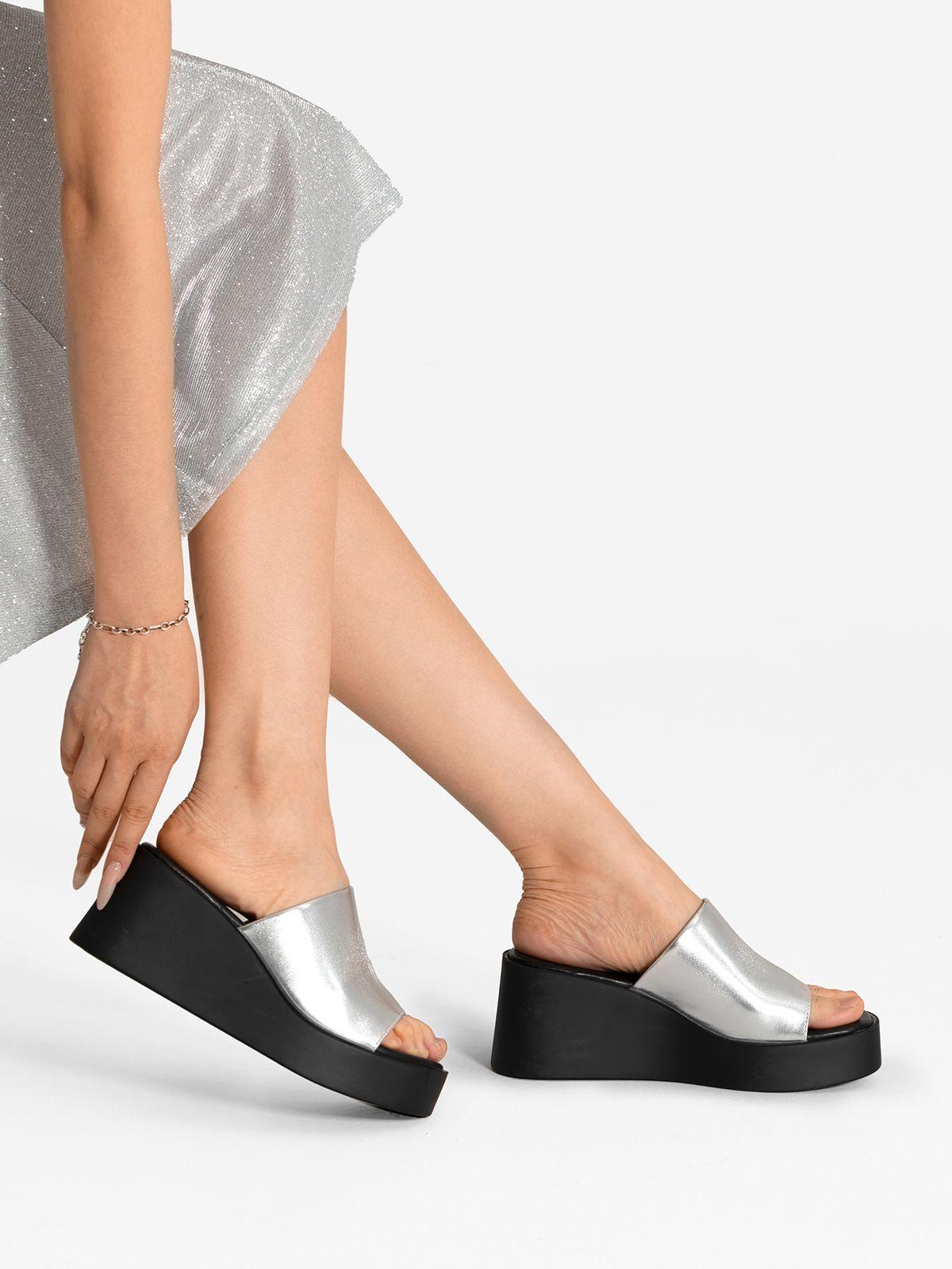 Sandalia Casual Plataforma Plateada Mujer Weide QIU330-2