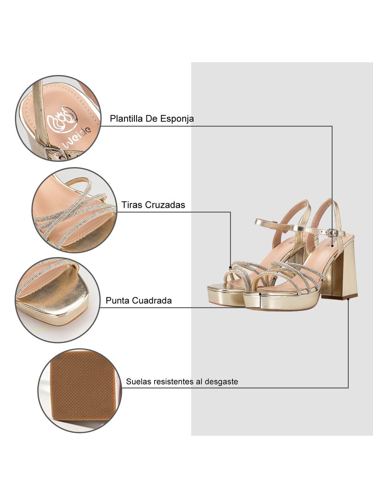 Sandalia Eco Cuero Taco Dorado  Fiesta Mujer Weide YOU205-6