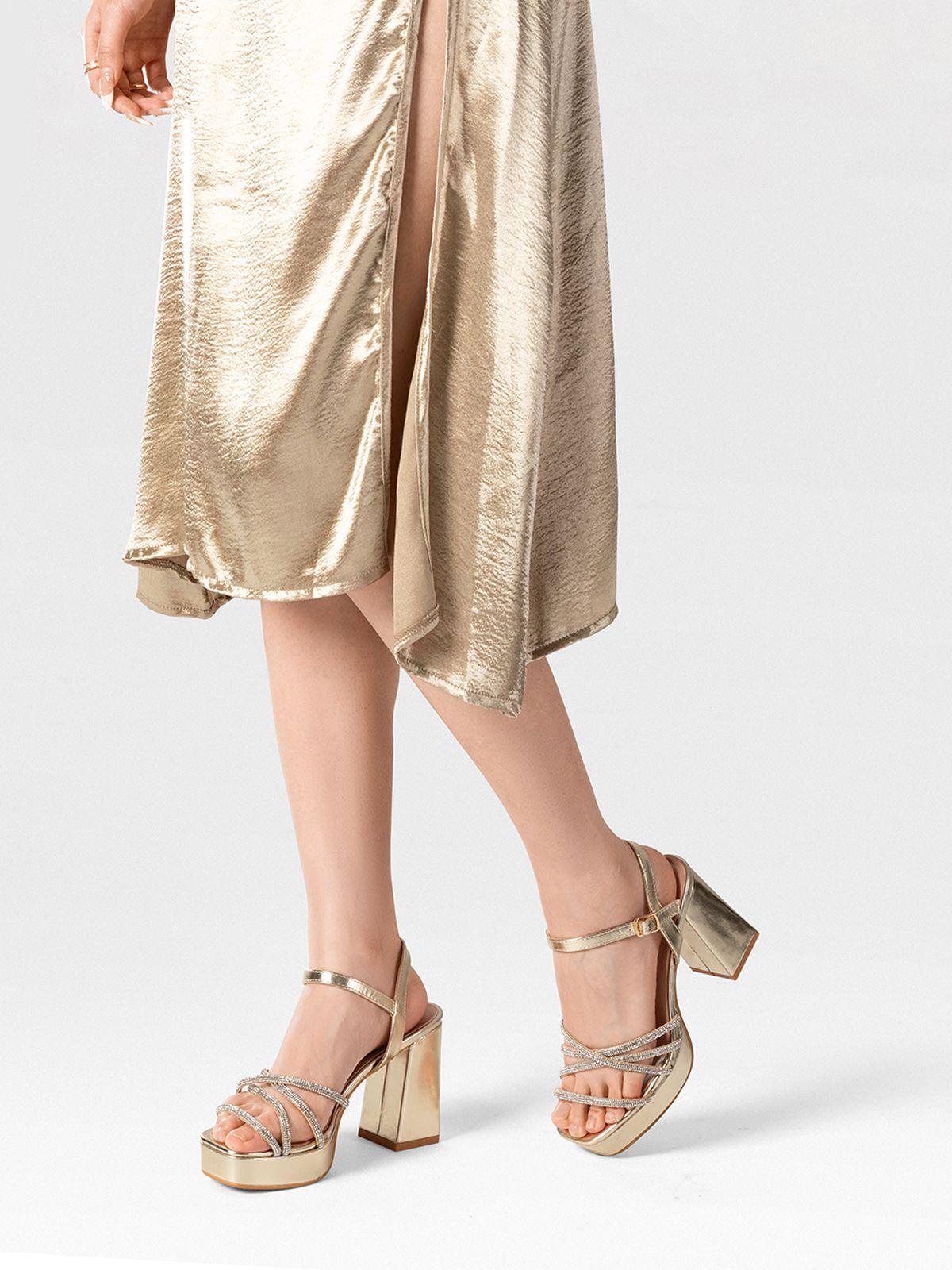 Sandalia Eco Cuero Taco Dorado  Fiesta Mujer Weide YOU205-1