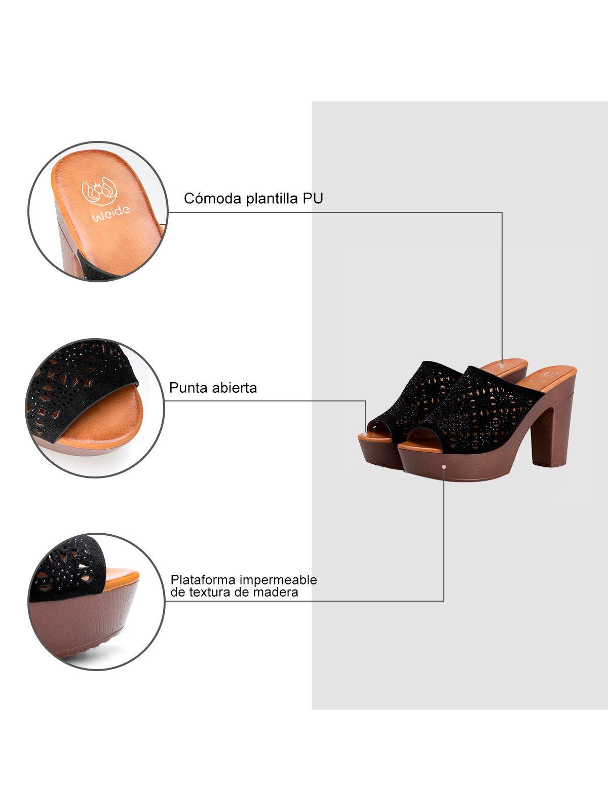 Sandalia Taco Alto Negro Casual QIU328 Weide-5