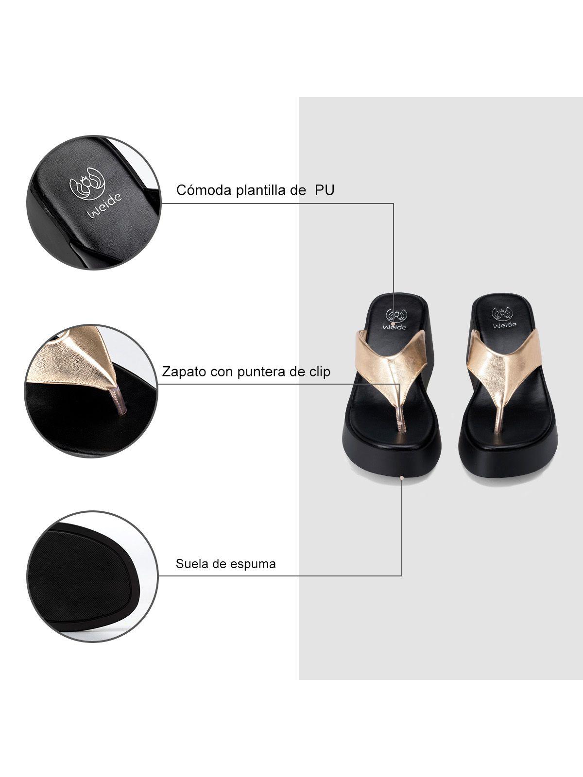 Sandalia Plataforma Dorado Casual QIU329 Weide-5
