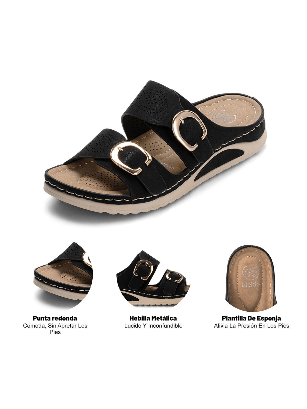 Sandalia Plana Casual Mujer Negra Weide JN31-5