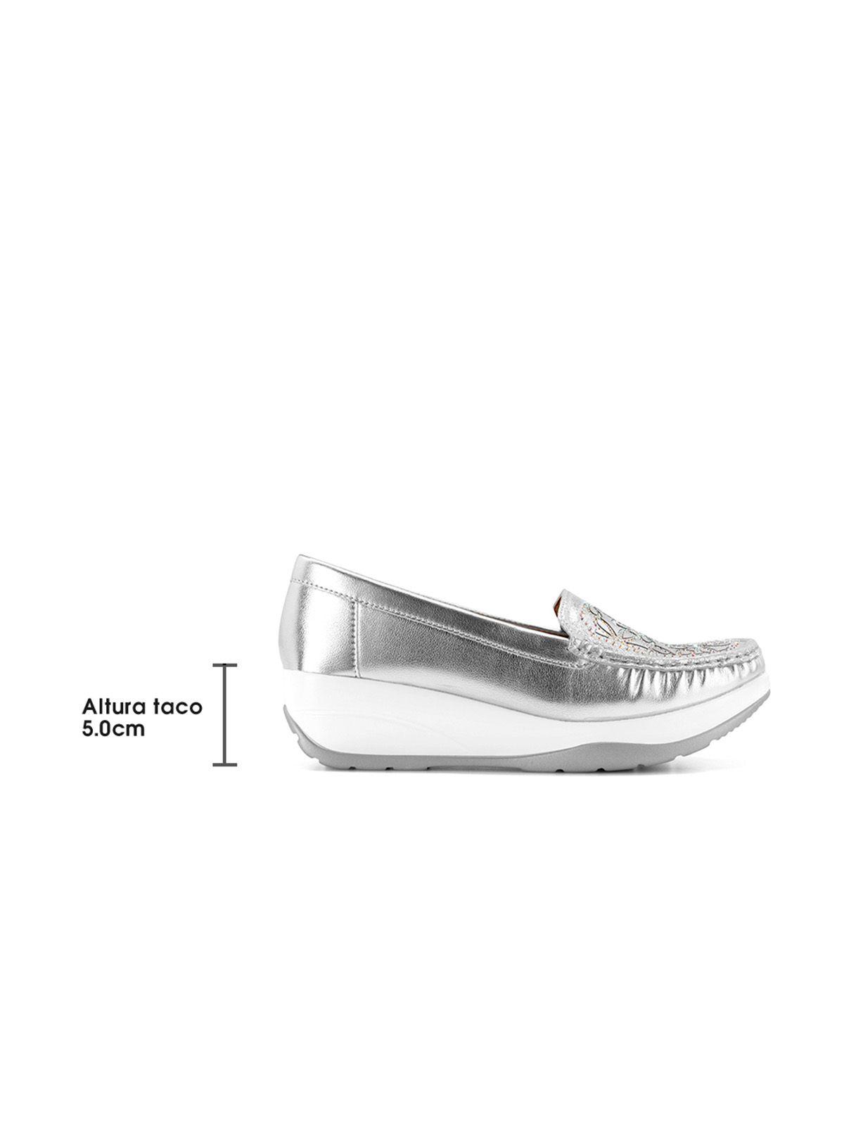 Mocasín Plataforma Plateado Casual GH89 Weide-5