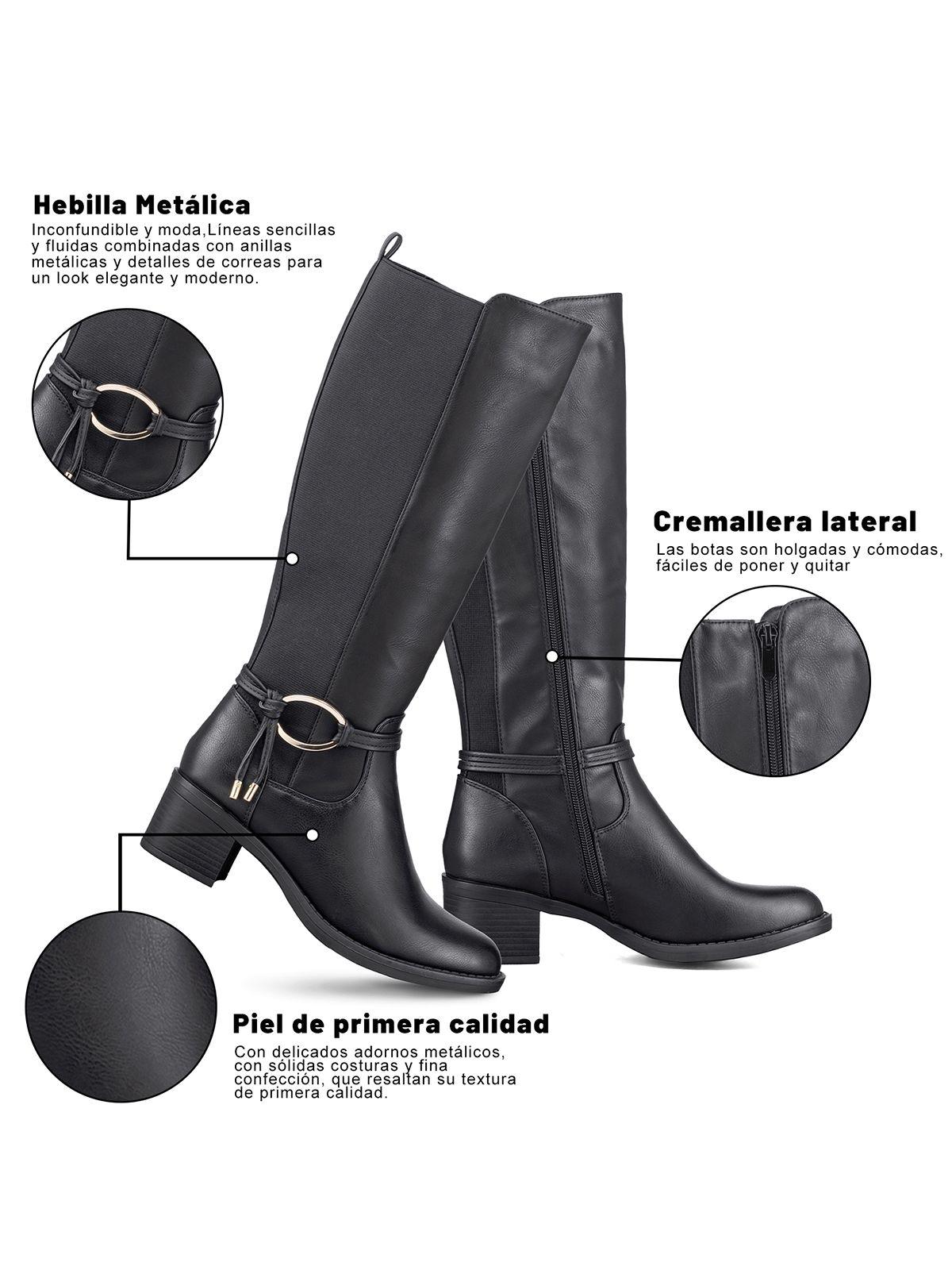 Bota Larga Mujer Casual Eco Cuero Tacon Grueso Weide ZS71-5