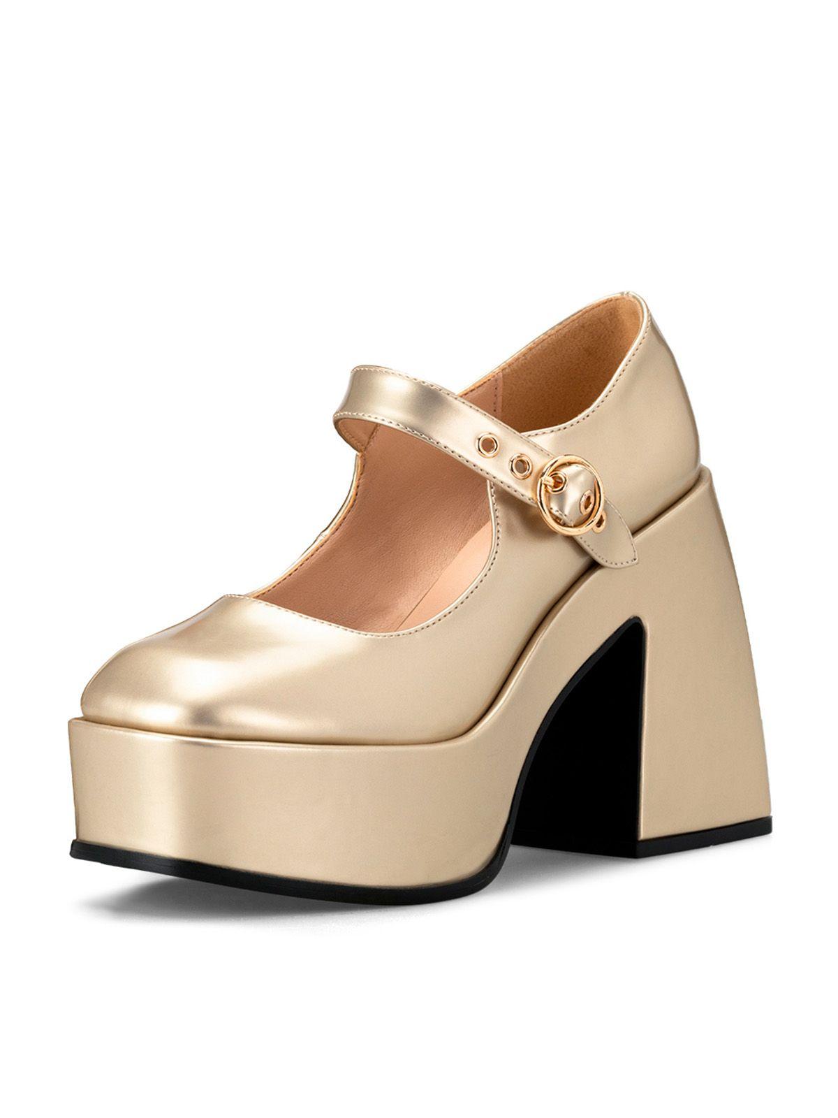 Zapato Taco Alto  Dorado Casual YL52 Weide-0