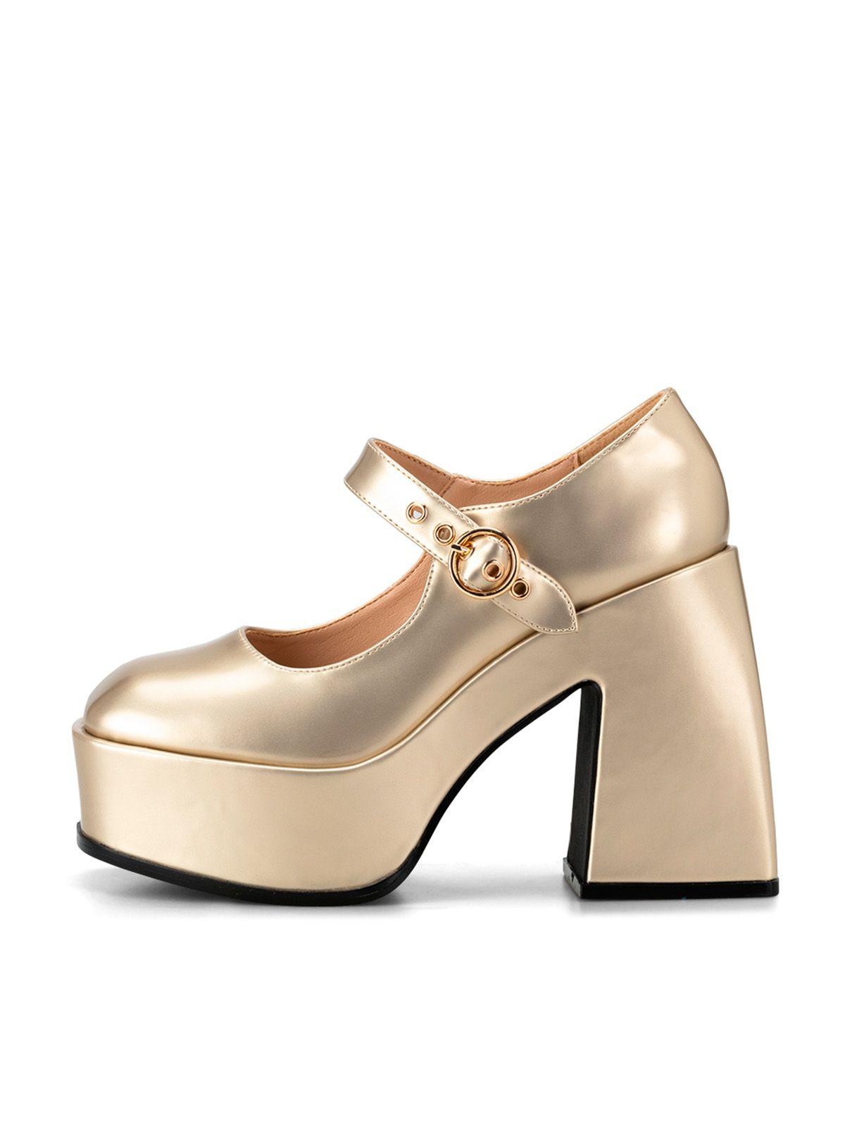 Zapato Taco Alto  Dorado Casual YL52 Weide-1