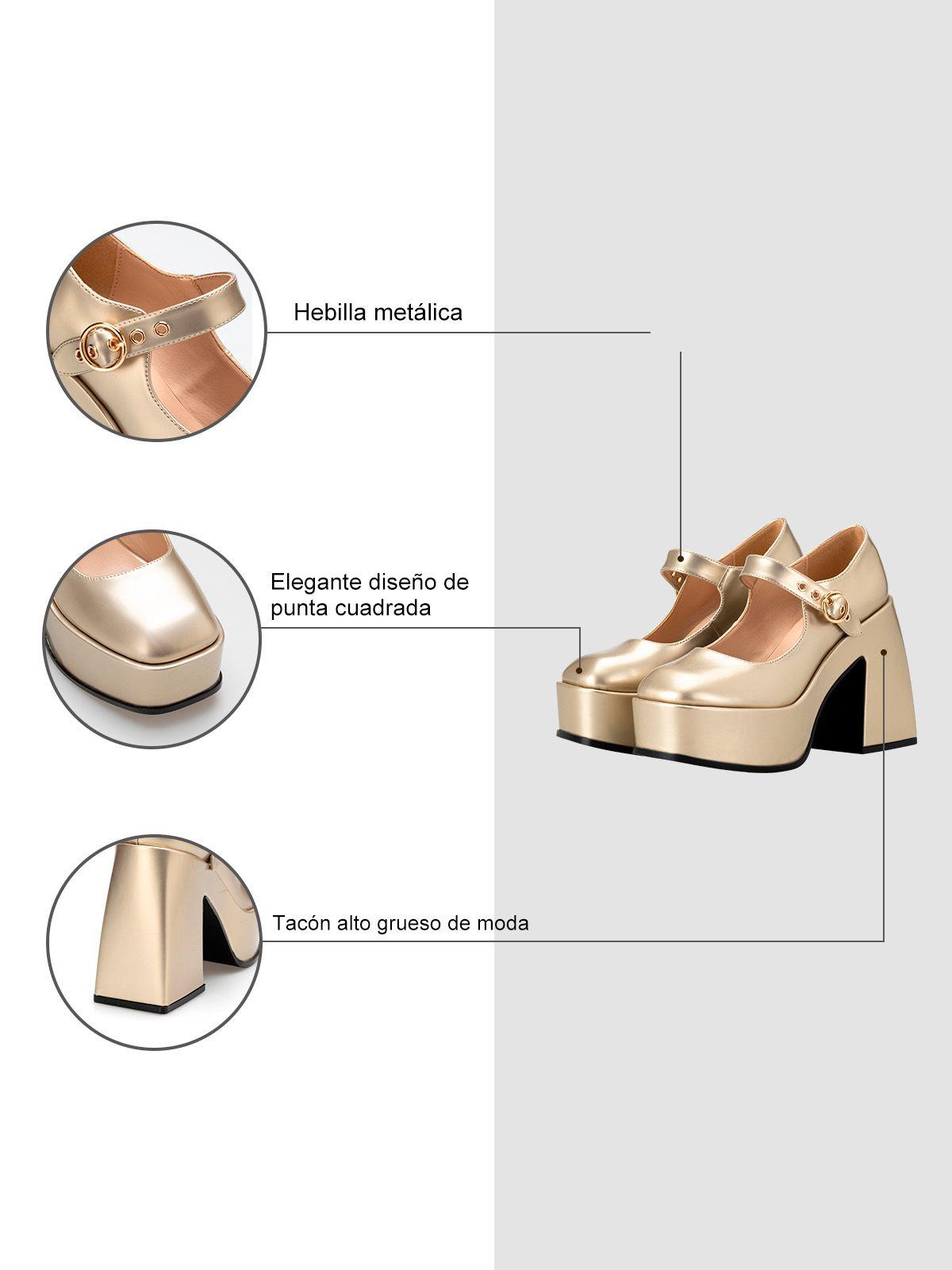 Zapato Taco Alto  Dorado Casual YL52 Weide-5