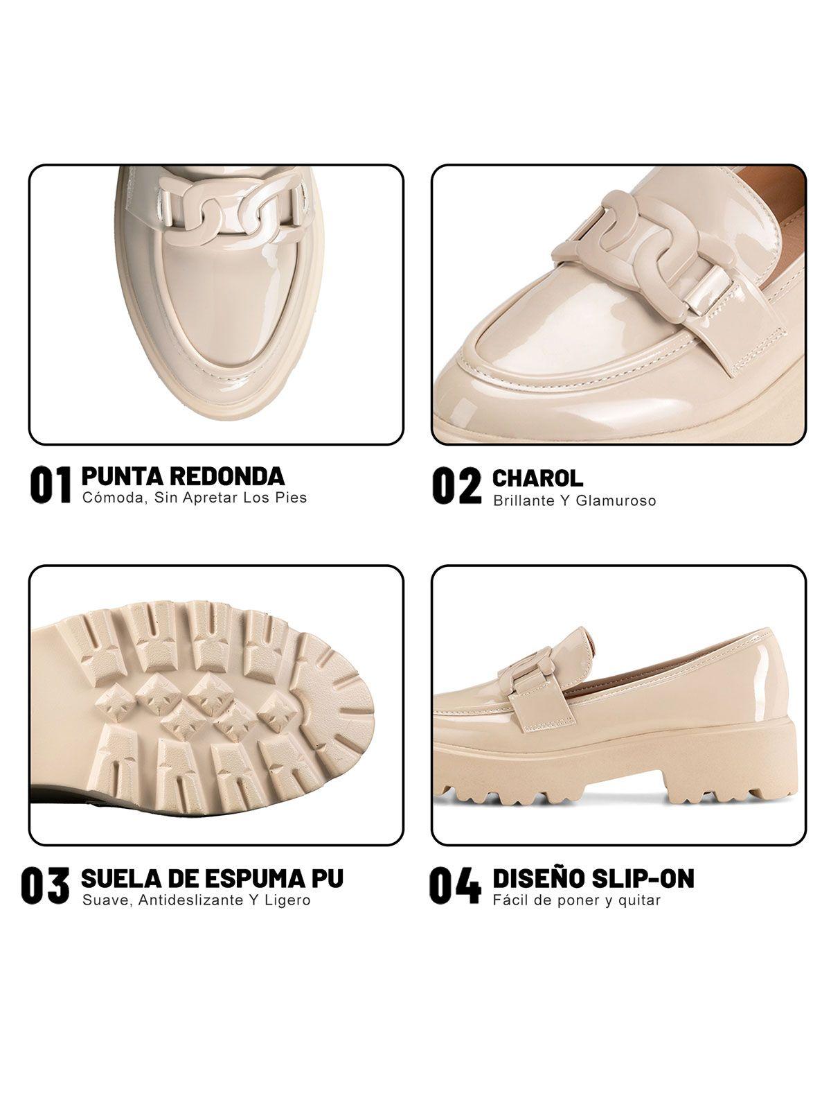 Mocasín Charol Plataforma Beige Casual Mujer Weide QIU288-8