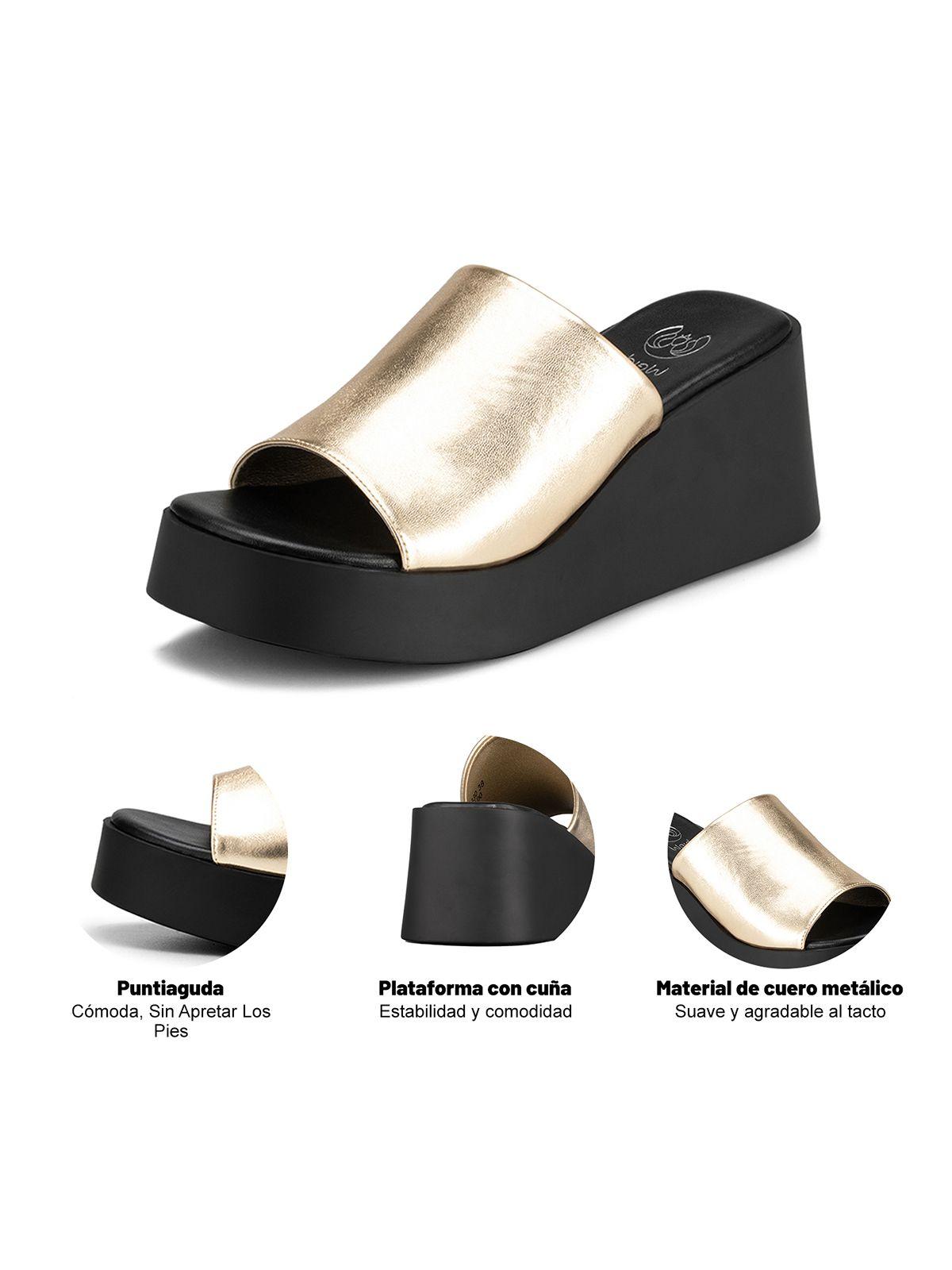 Sandalia Casual Plataforma Dorada Mujer Weide QIU330-8