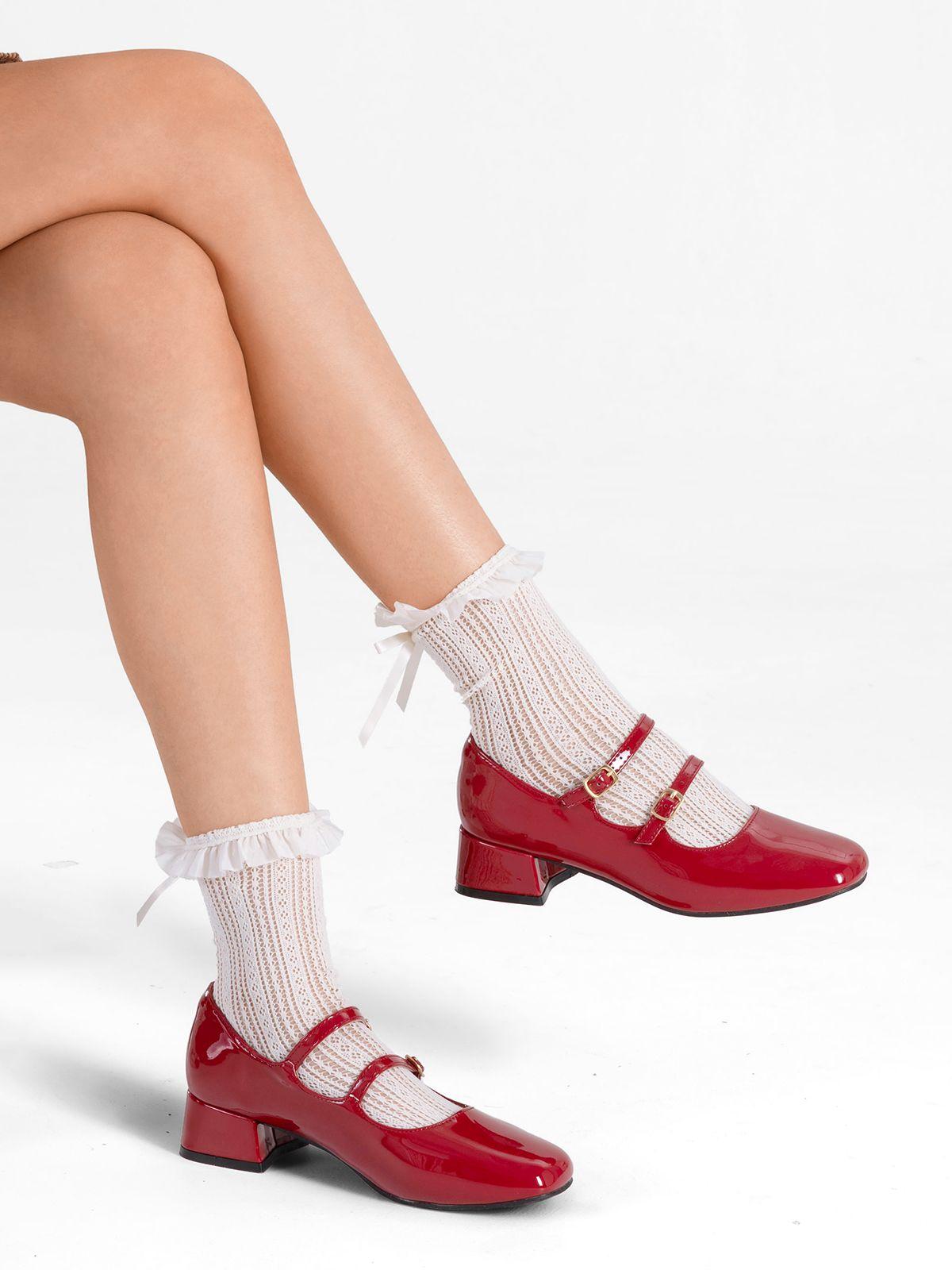 Zapatos Mary Jane Charol  Burdeo Taco Mujer Weide YL66-1