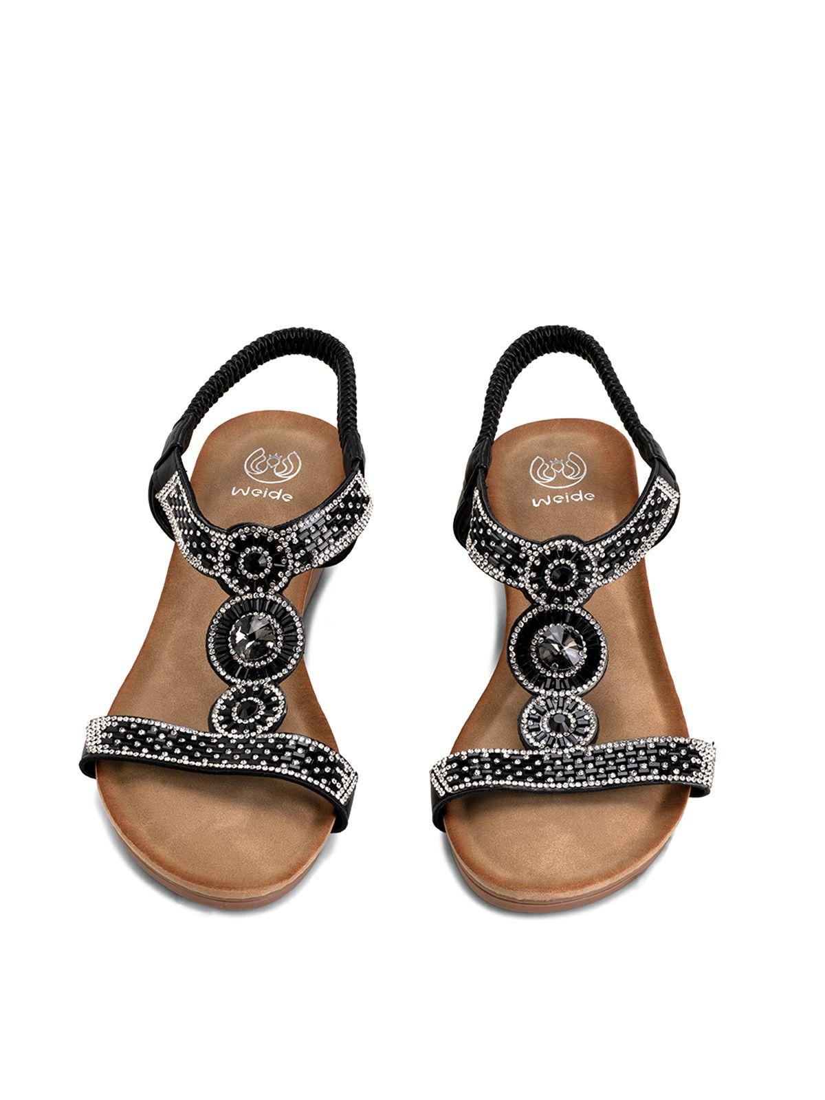 Sandalia Plana Negro Casual JS55 Weide-2