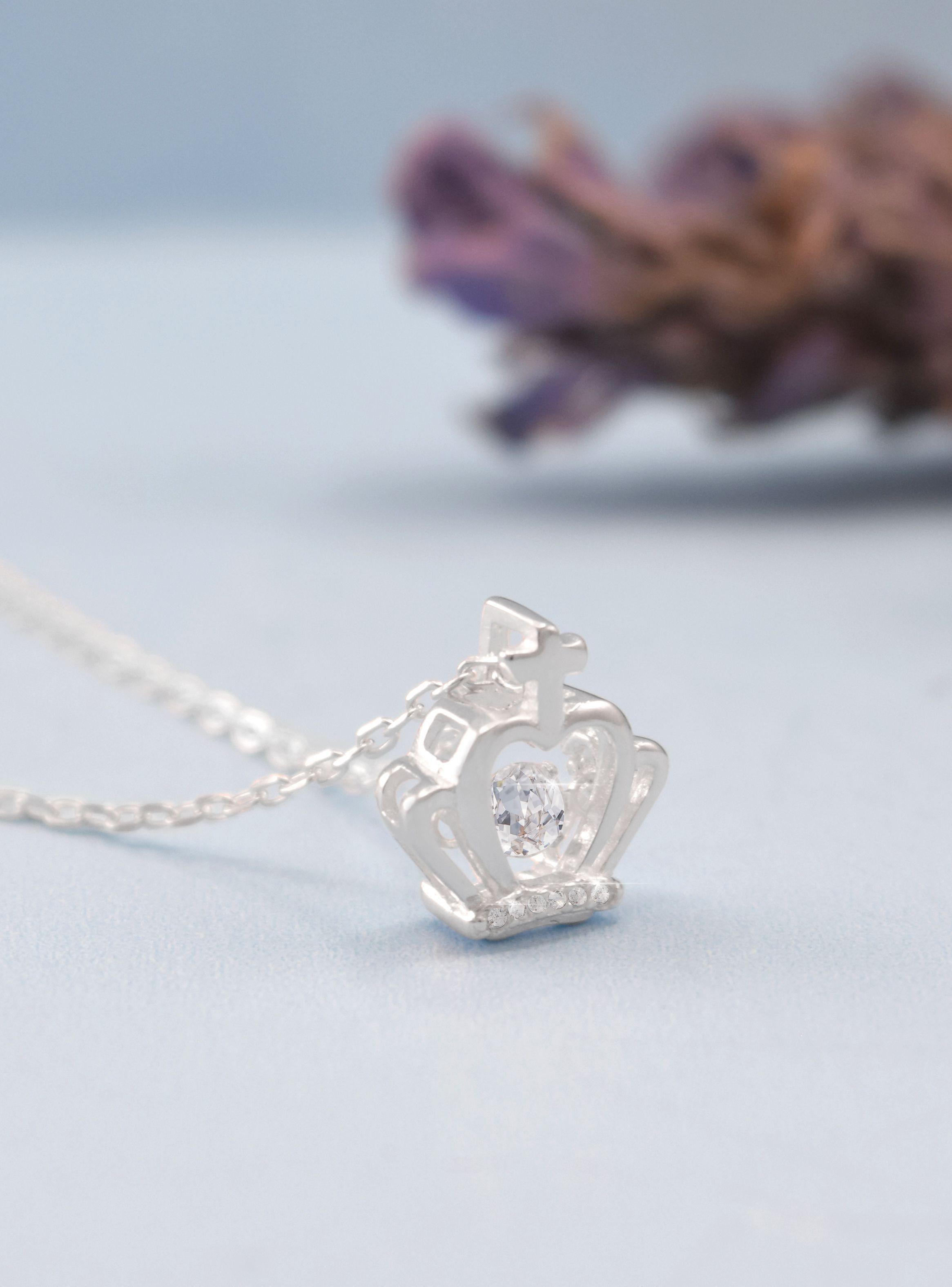 Collar diseño corona en plata y circones-1