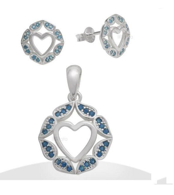 Conjunto micro circón diseño gotas y  corazón plata 925-2